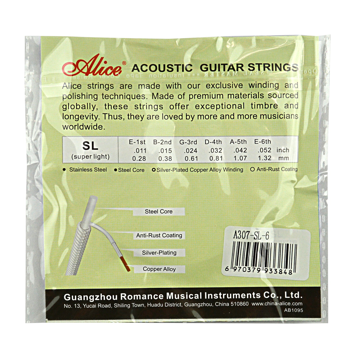Acoustic Guitar String, E-6th (A307-SL-6)