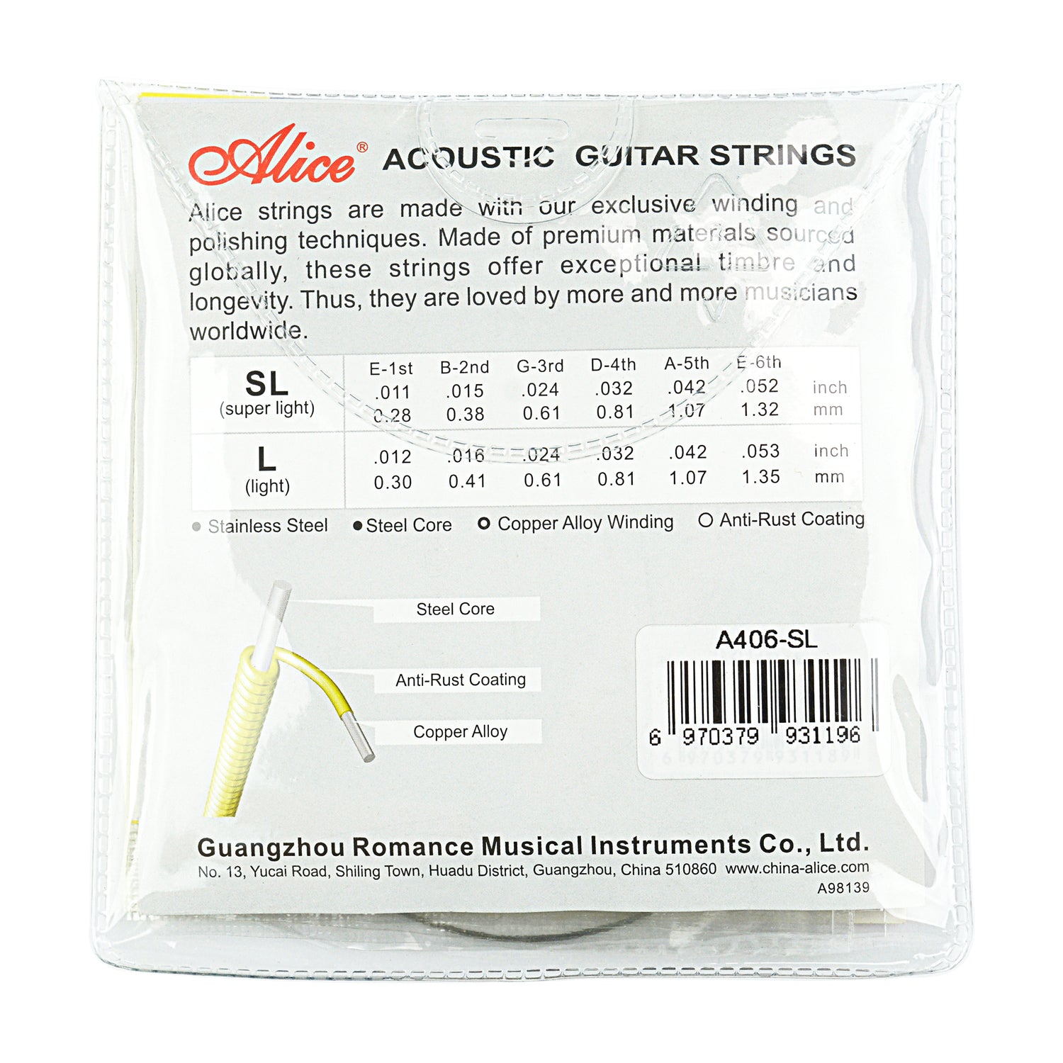 Acoustic Guitar String Set, Super Light (A406-SL)