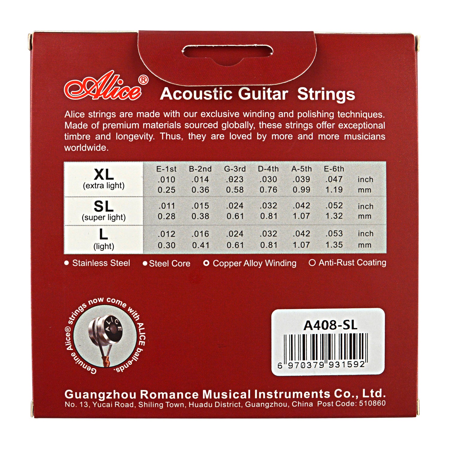 Acoustic Guitar String Set, Super Light (A408-SL)