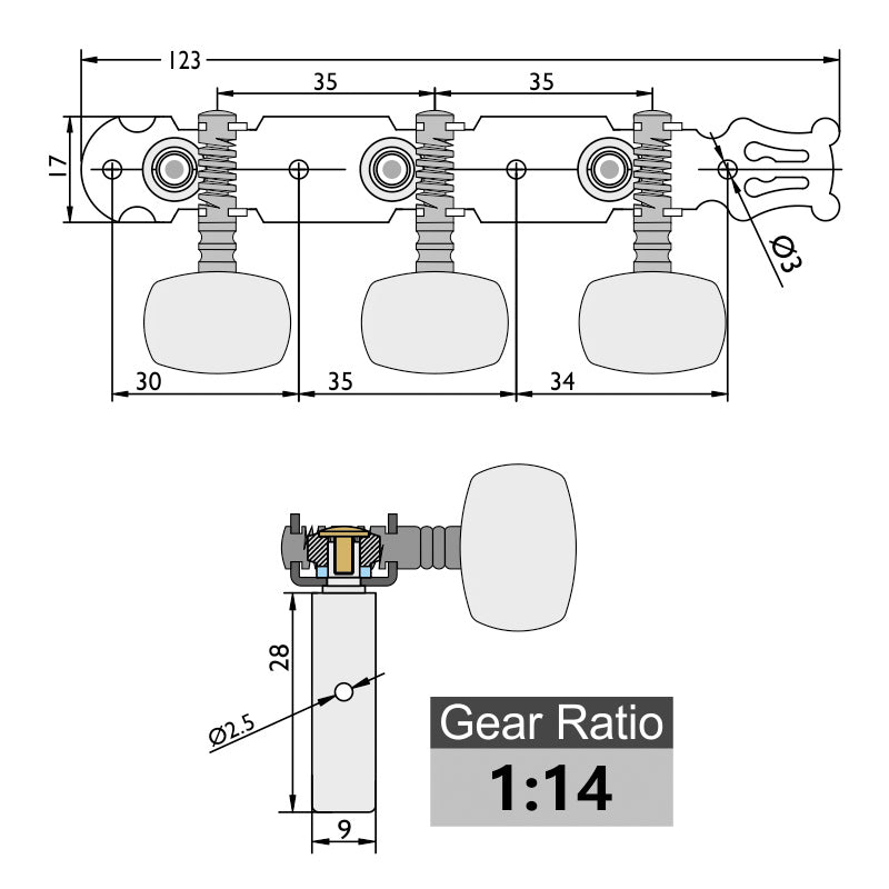 3-On-A-Plank Machine Head, Long (AOD-019C(W))