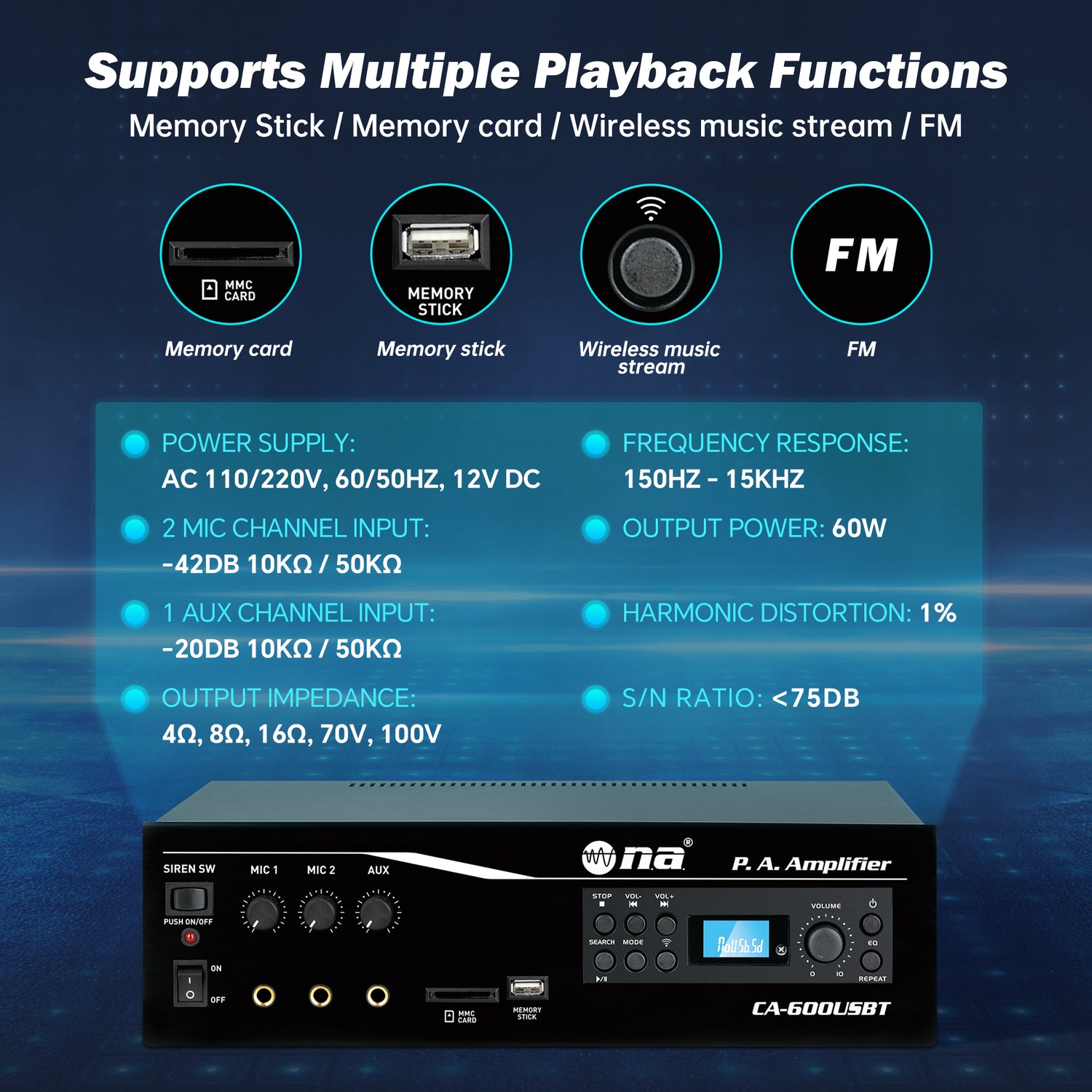 P.A. Amplifier with Bluetooth (CA-600USBT)