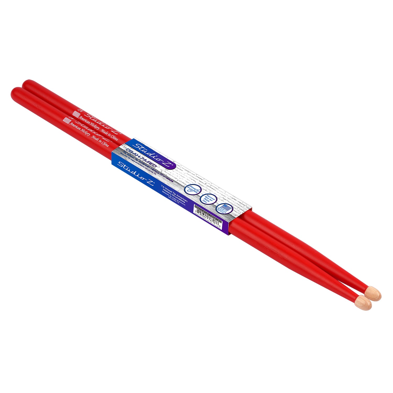 American Hickory Drumsticks, 7A Wood Tip (DS-AH-7A-RED)