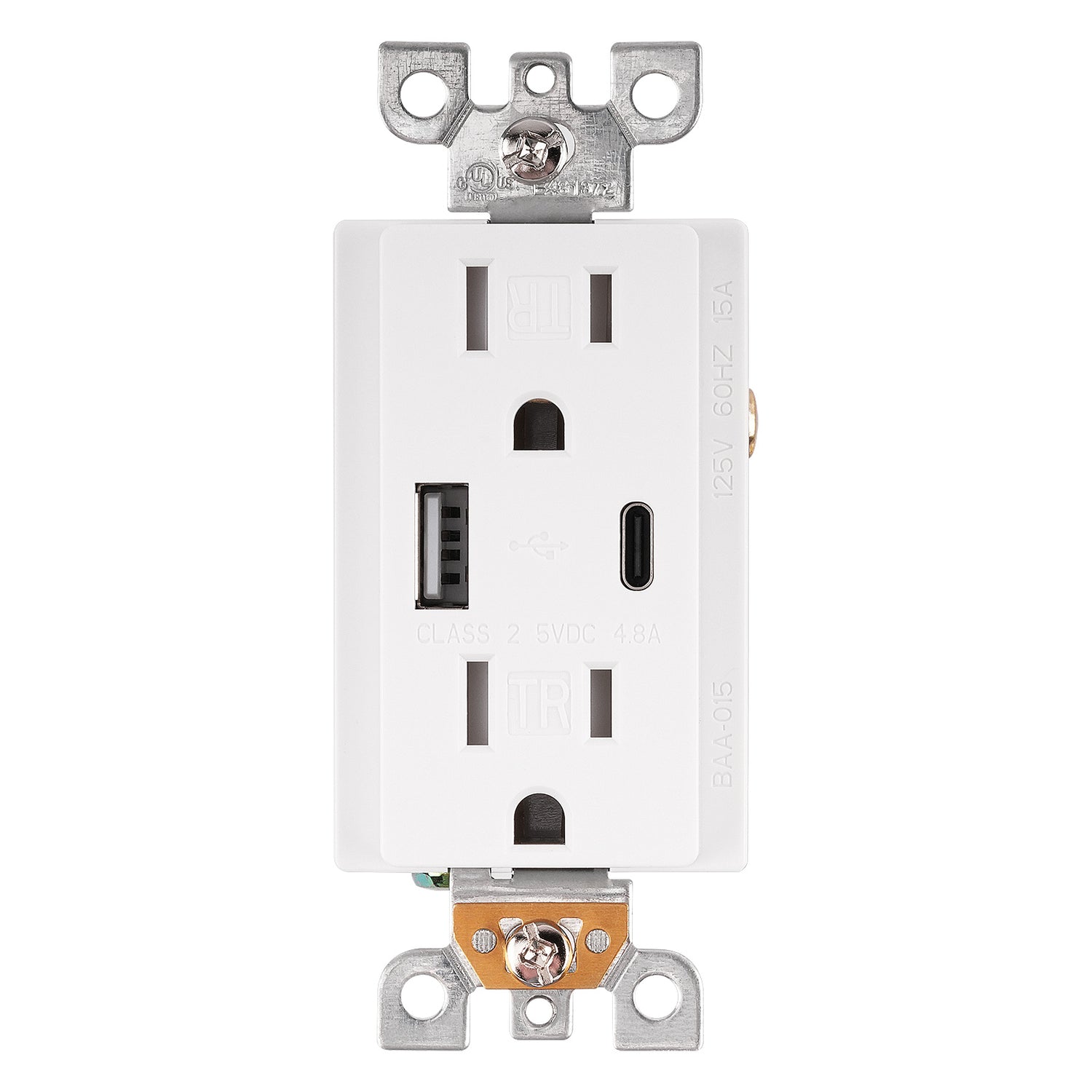 A+C USB Charger with 15A Tamper Resistant Receptacle (LD-USBC15-24W)