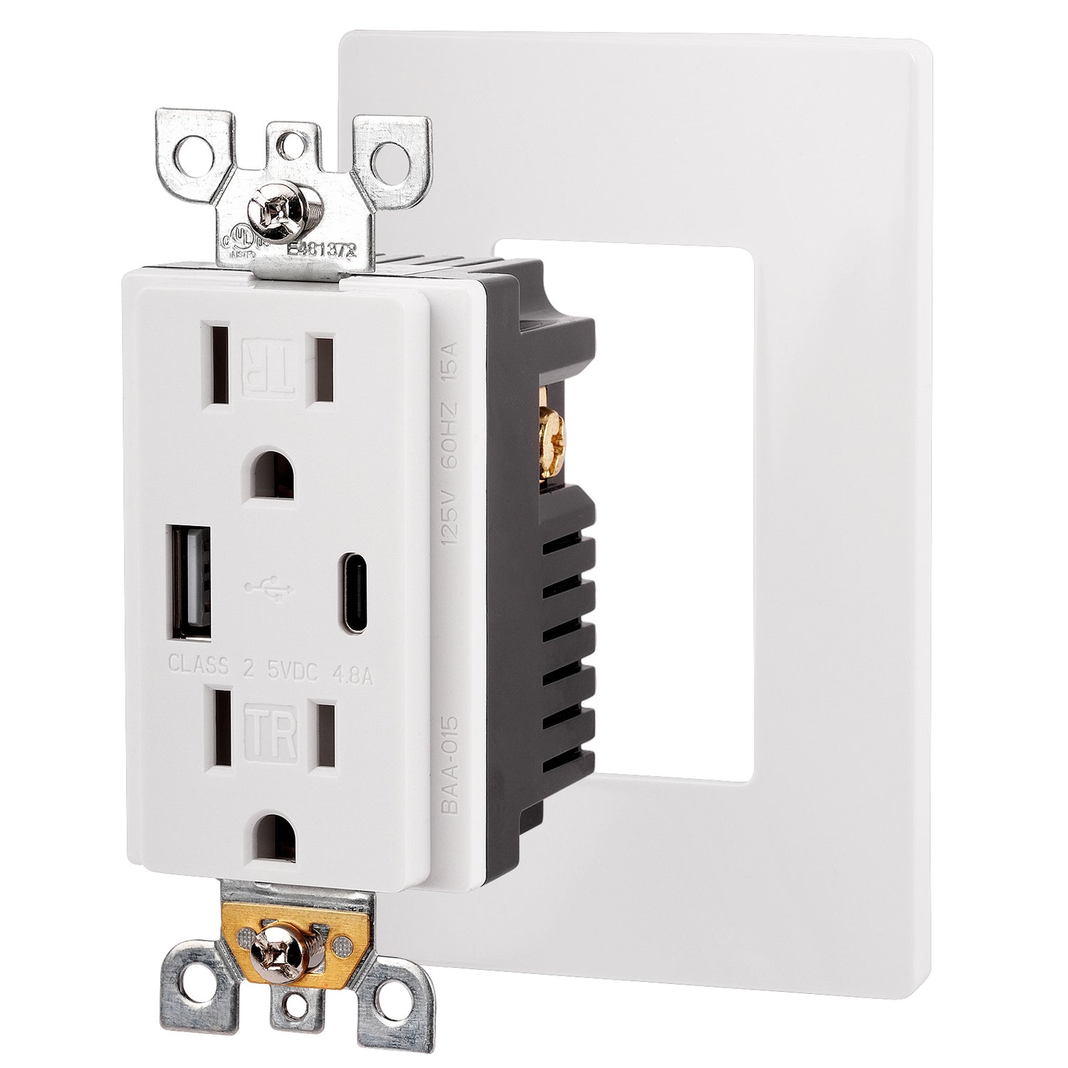 A+C USB Charger with 15A Tamper Resistant Receptacle (LD-USBC15-24W)
