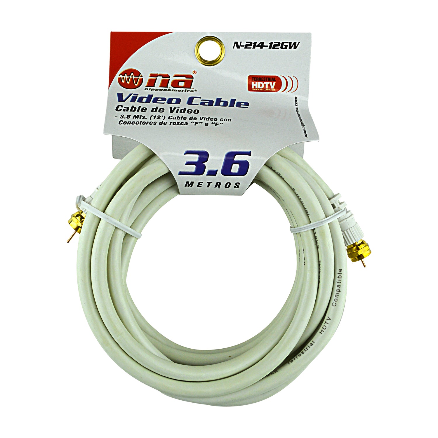 12' Video Cable Twist-On Connector, White (N-214-12GW)
