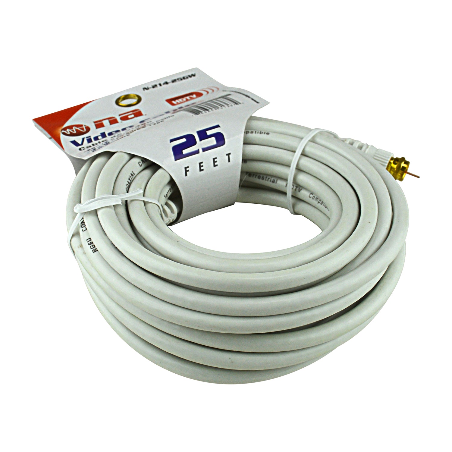 25FT White RG-6 Video Cable with Twist-On Connector (N-214-25GW)