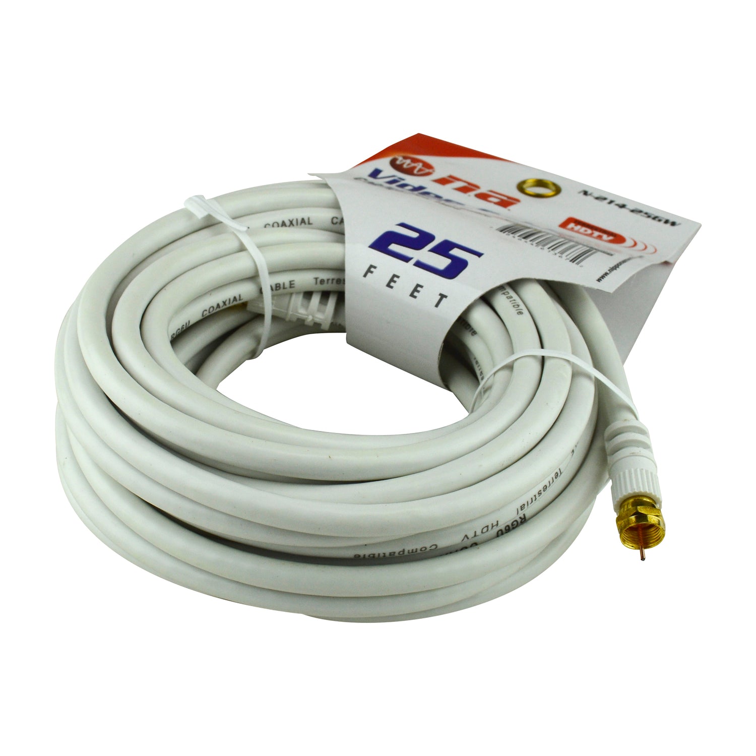 25FT White RG-6 Video Cable with Twist-On Connector (N-214-25GW)