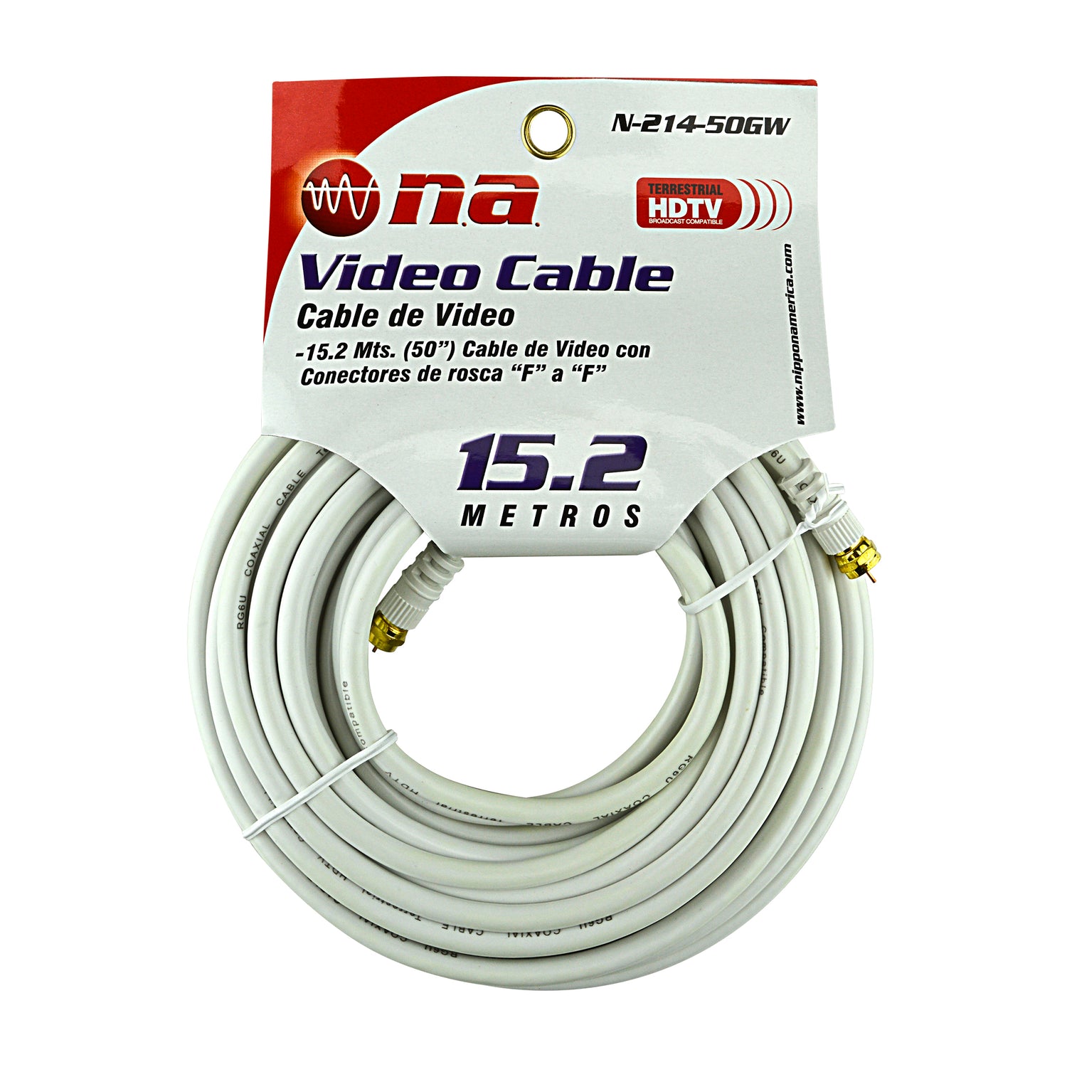 50FT RG-6 White Video Cable with Twist-On Connector (N-214-50GW)