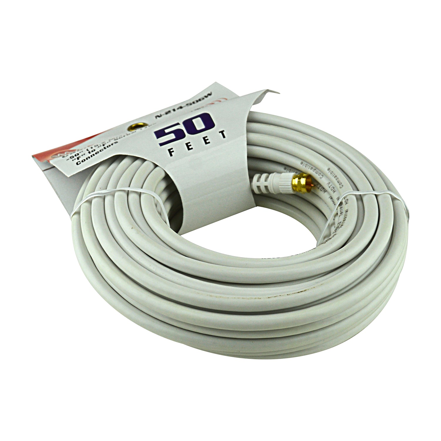 50FT RG-6 White Video Cable with Twist-On Connector (N-214-50GW)