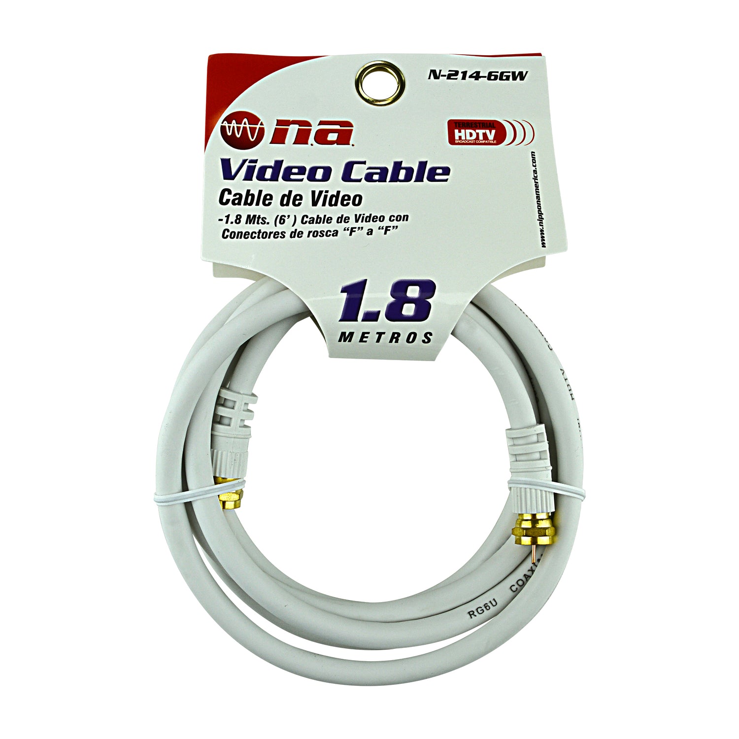 6FT RG-6 White Video Cable with Twist-On Connector (N-214-6GW)