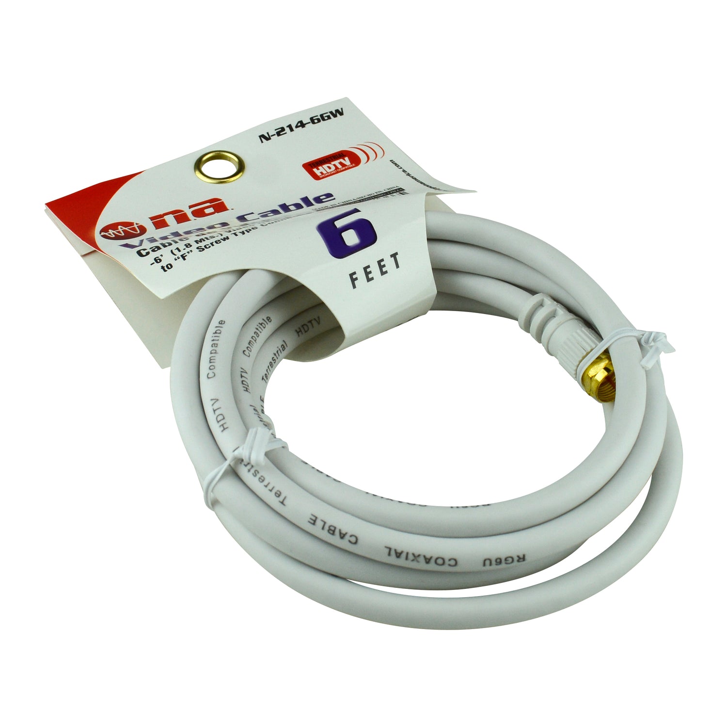 6FT RG-6 White Video Cable with Twist-On Connector (N-214-6GW)