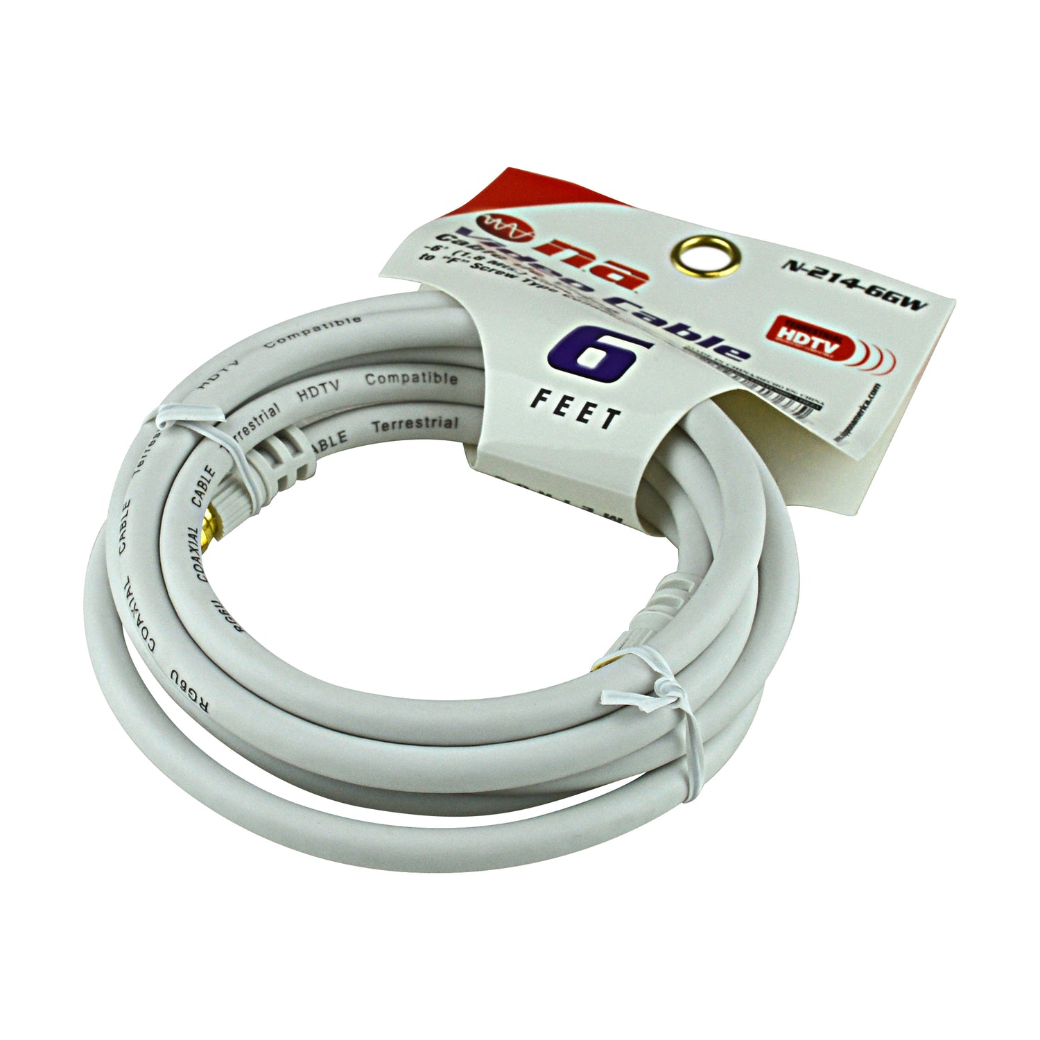 6FT RG-6 White Video Cable with Twist-On Connector (N-214-6GW)