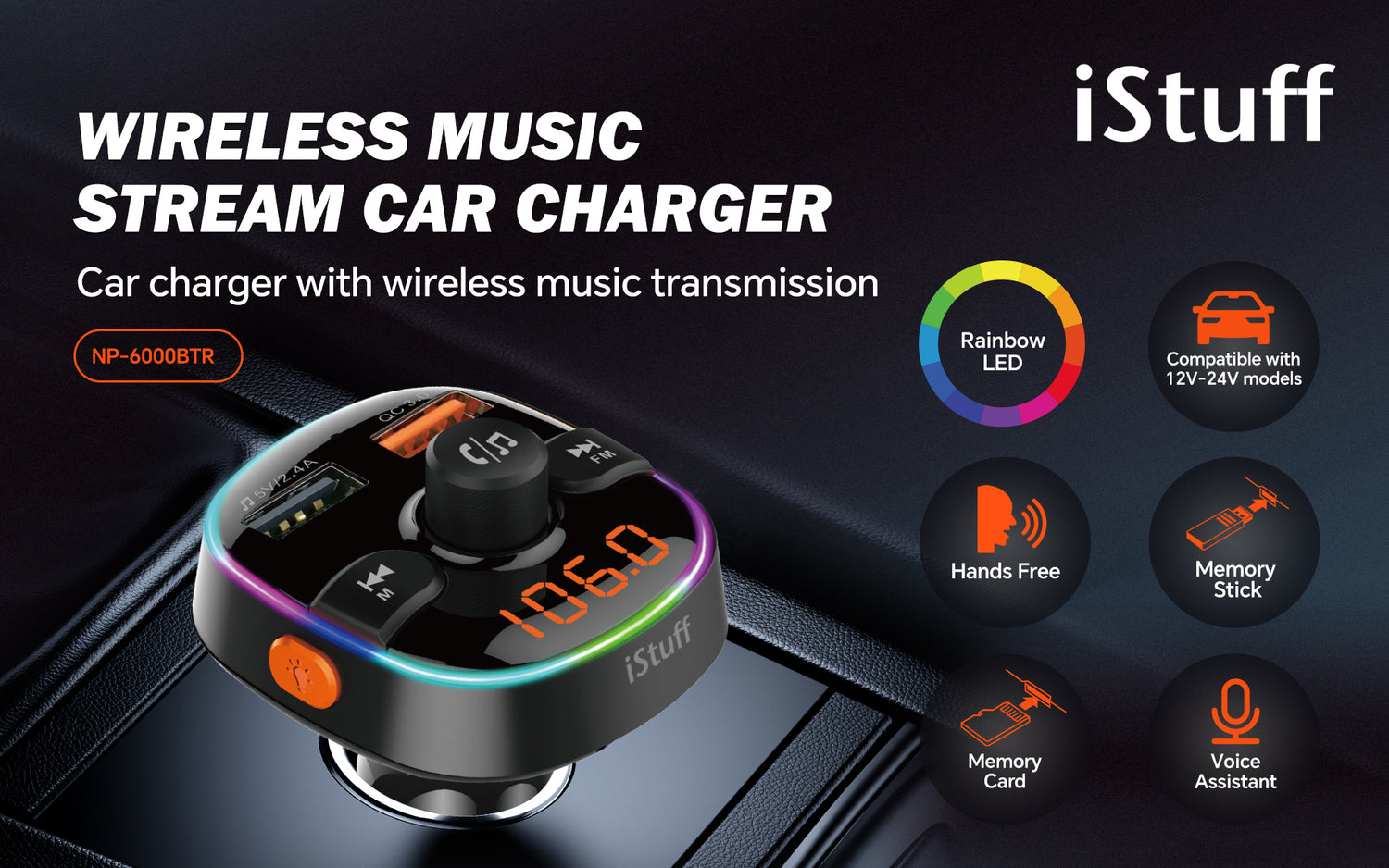 Wireless Music Stream Car Charger (NP-6000BTR)