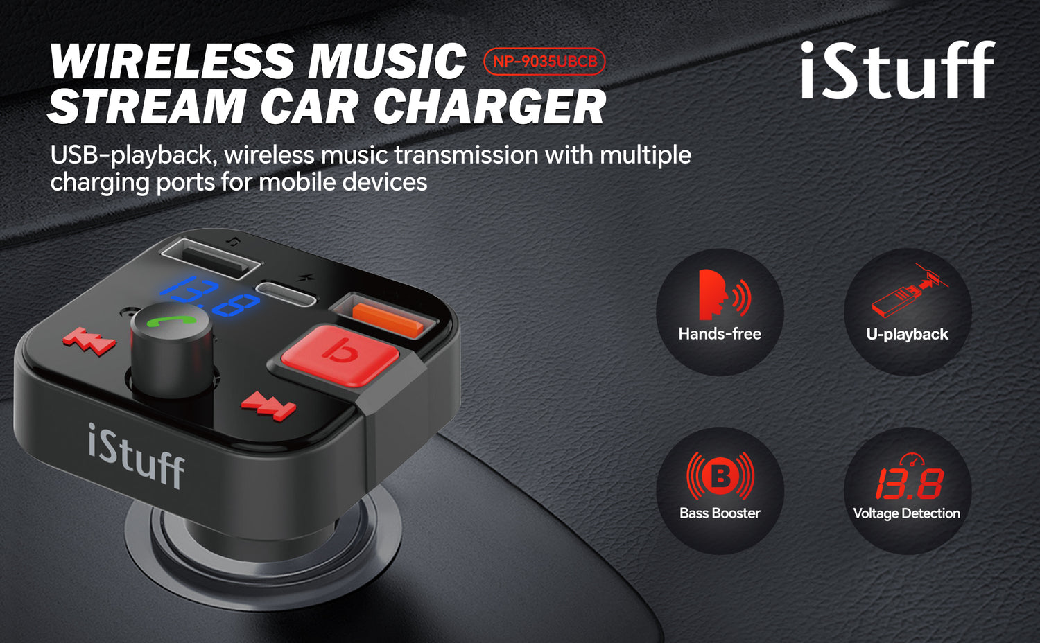 Wireless Music Stream Car Charger (NP-9035UBCB)