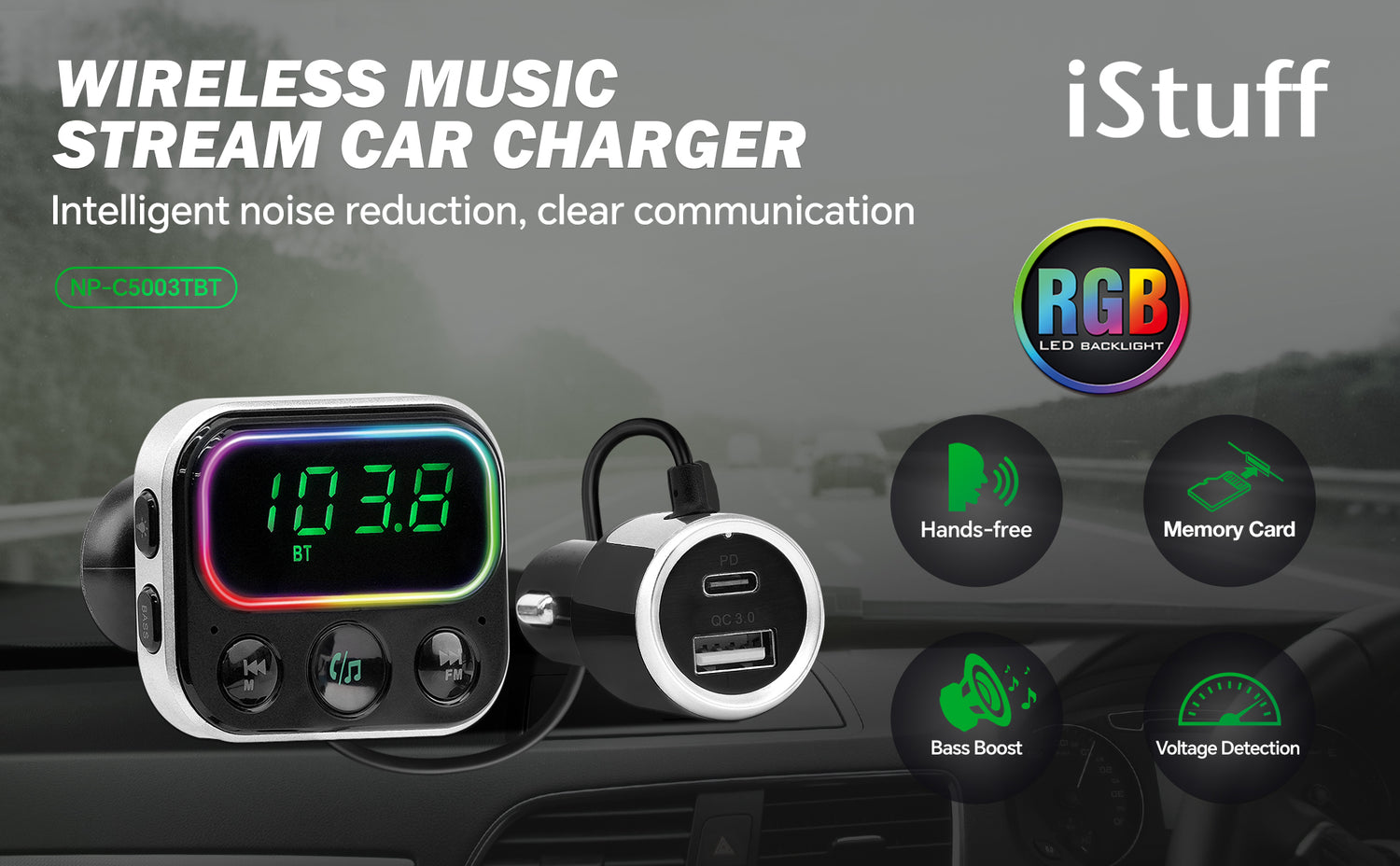 Wireless Music Stream Car Charger (NP-C5003TBT)