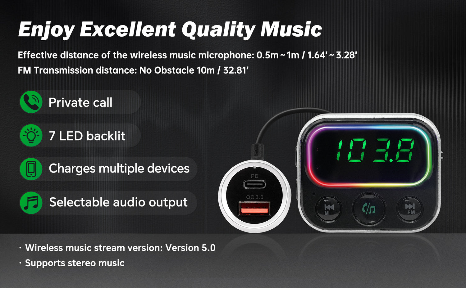 Wireless Music Stream Car Charger (NP-C5003TBT)