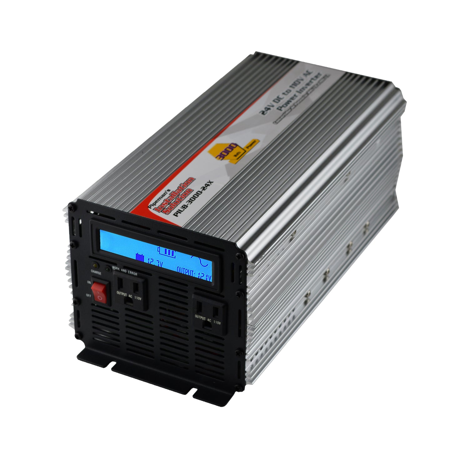 24V DC to 110V AC Pure Sine Wave Power Inverter with Battery Charger (PIUB-3000-24X)