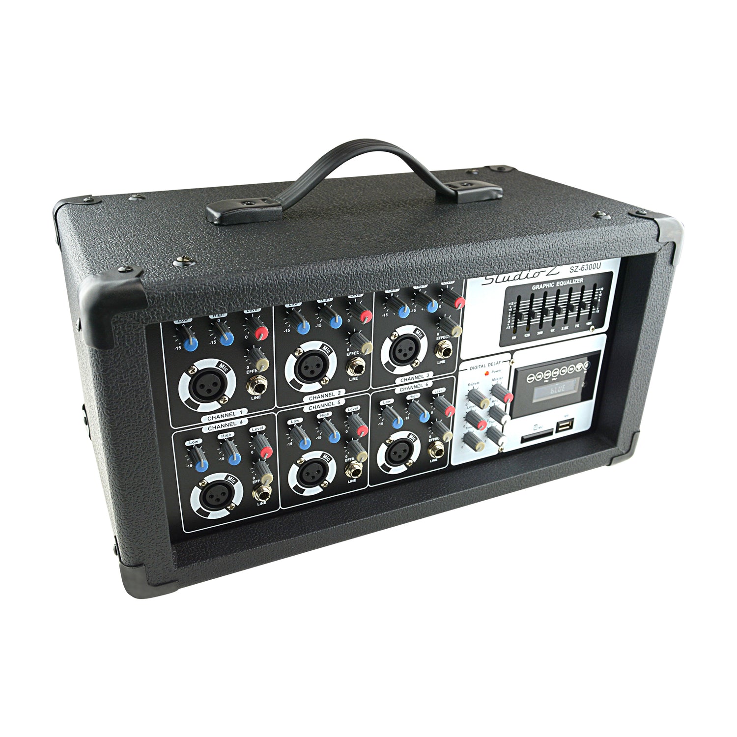 6 Channel 800W Powered Mixer with MP3 & USB Input (SZ-6300U)