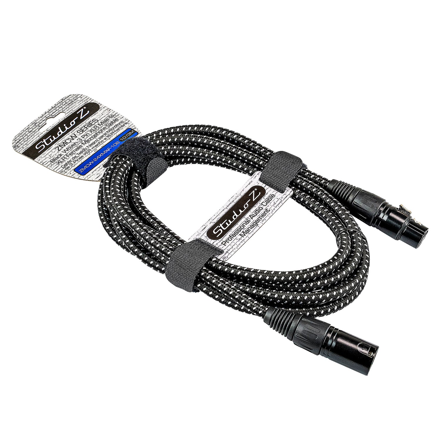 10' Black Woven 3 Pin XLR Male to 3 Pin XLR Female, Microphone Cable (ZMCW-24XMXF-10B)