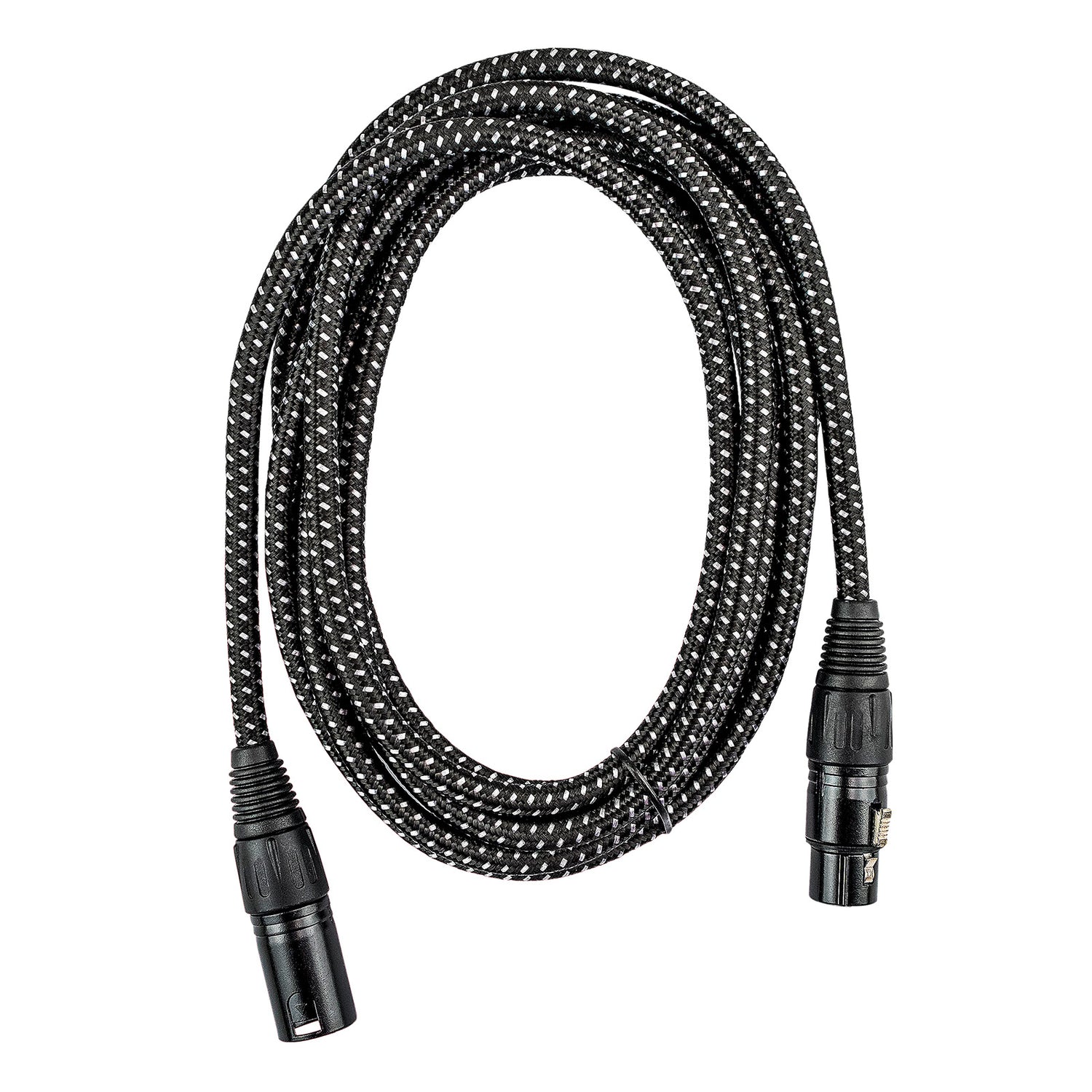 10' Black Woven 3 Pin XLR Male to 3 Pin XLR Female, Microphone Cable (ZMCW-24XMXF-10B)