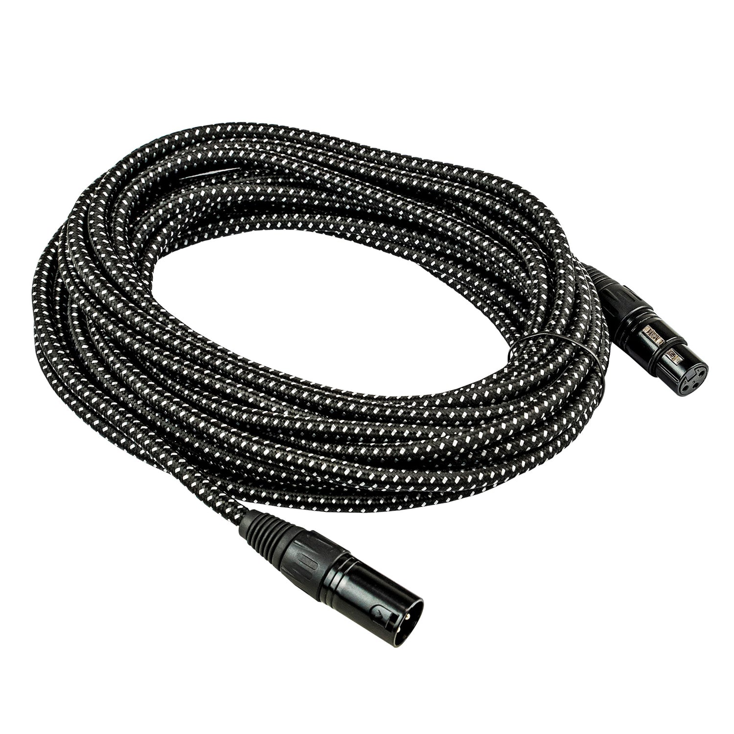 25' Black Woven 3 Pin XLR Male to 3 Pin XLR Female, Microphone Cable (ZMCW-24XMXF-25B)