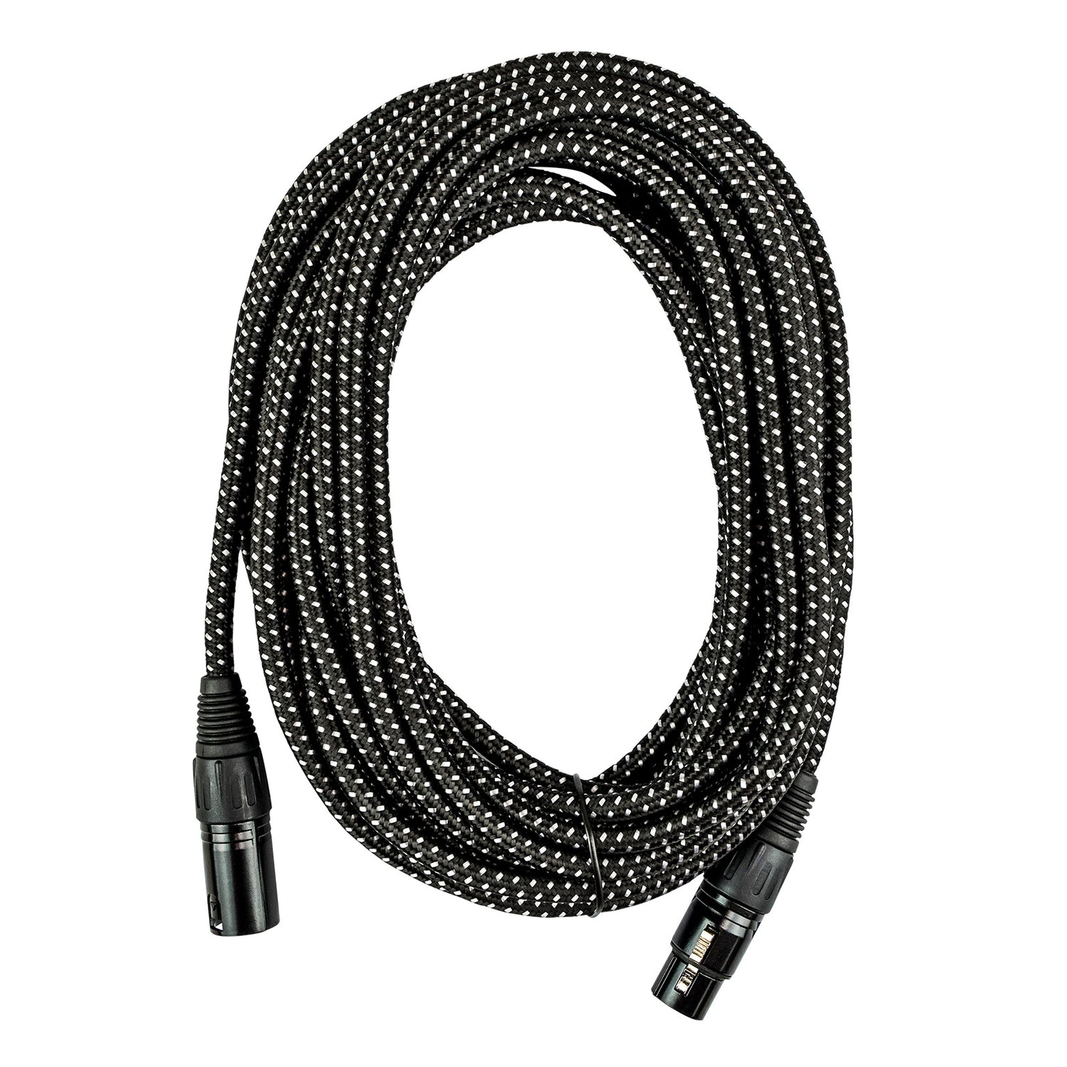 25' Black Woven 3 Pin XLR Male to 3 Pin XLR Female, Microphone Cable (ZMCW-24XMXF-25B)