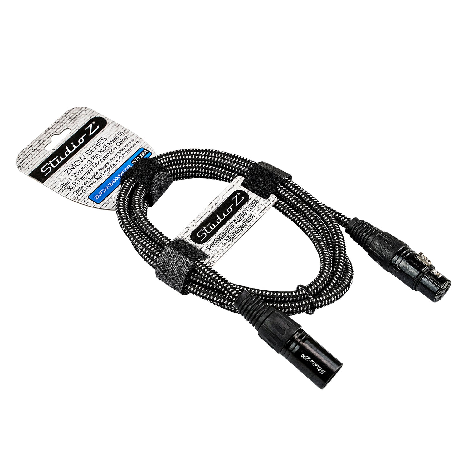 6' Black Woven 3 Pin XLR Male to 3 Pin XLR Female, Microphone Cable (ZMCW-24XMXF-6B)