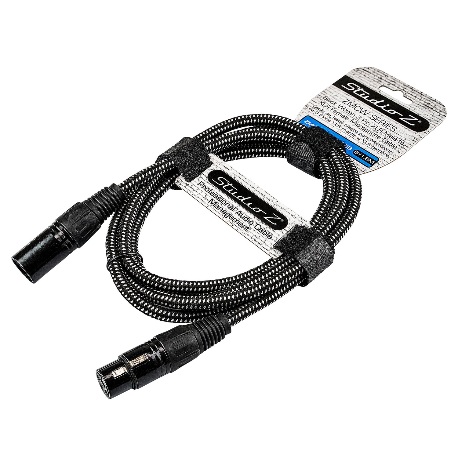 6' Black Woven 3 Pin XLR Male to 3 Pin XLR Female, Microphone Cable (ZMCW-24XMXF-6B)