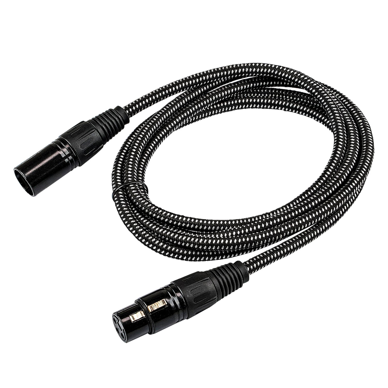 6' Black Woven 3 Pin XLR Male to 3 Pin XLR Female, Microphone Cable (ZMCW-24XMXF-6B)