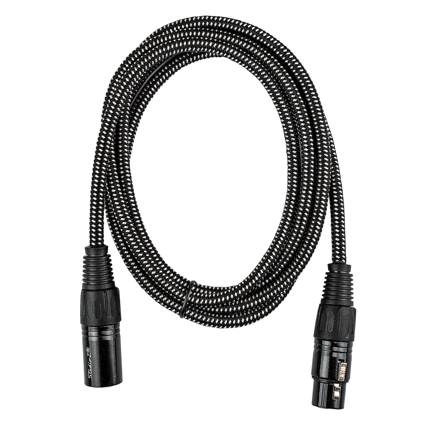 6' Black Woven 3 Pin XLR Male to 3 Pin XLR Female, Microphone Cable (ZMCW-24XMXF-6B)