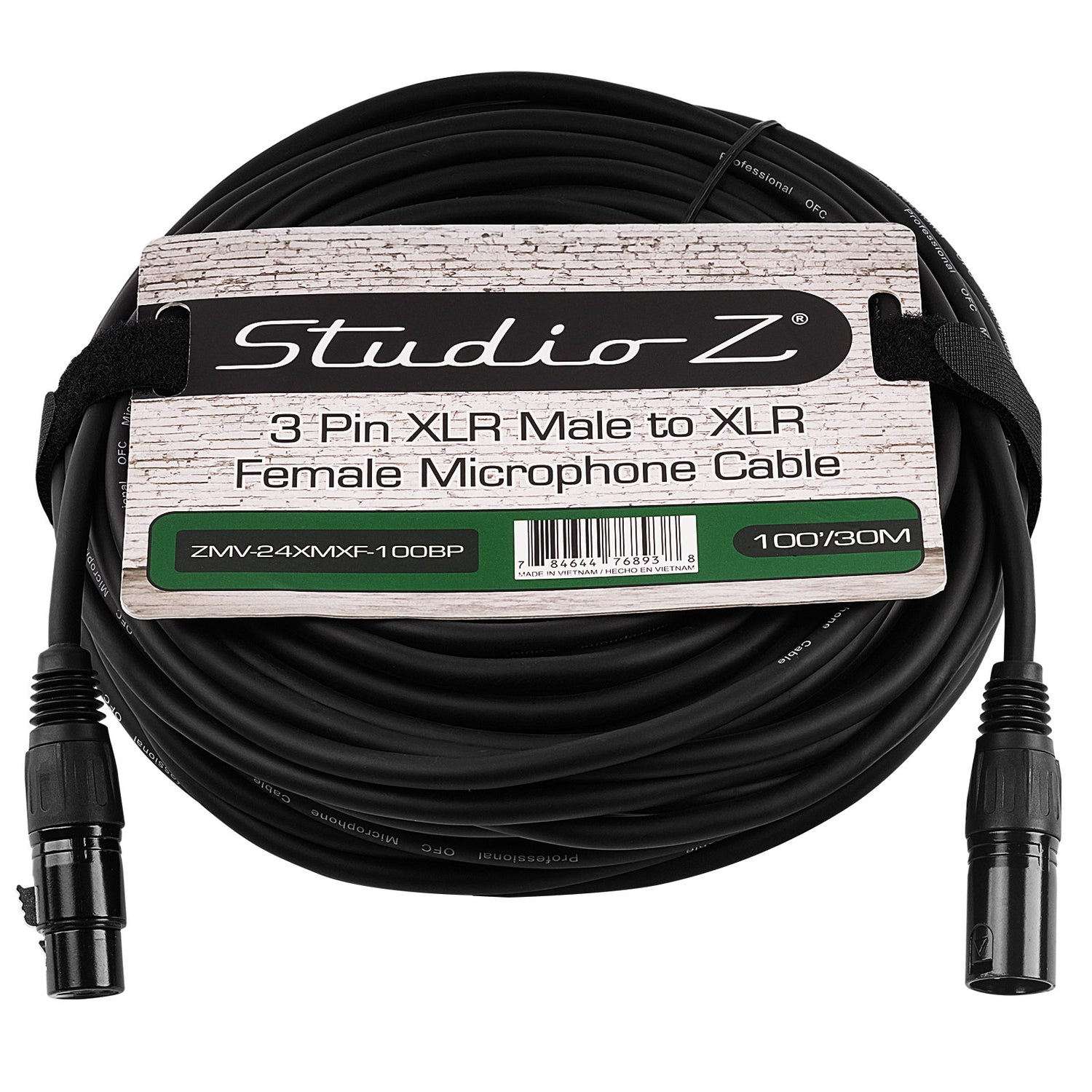 100' 3 Pin XLR Male to XLR Female Microphone Cable (ZMV-24XMXF-100BP)