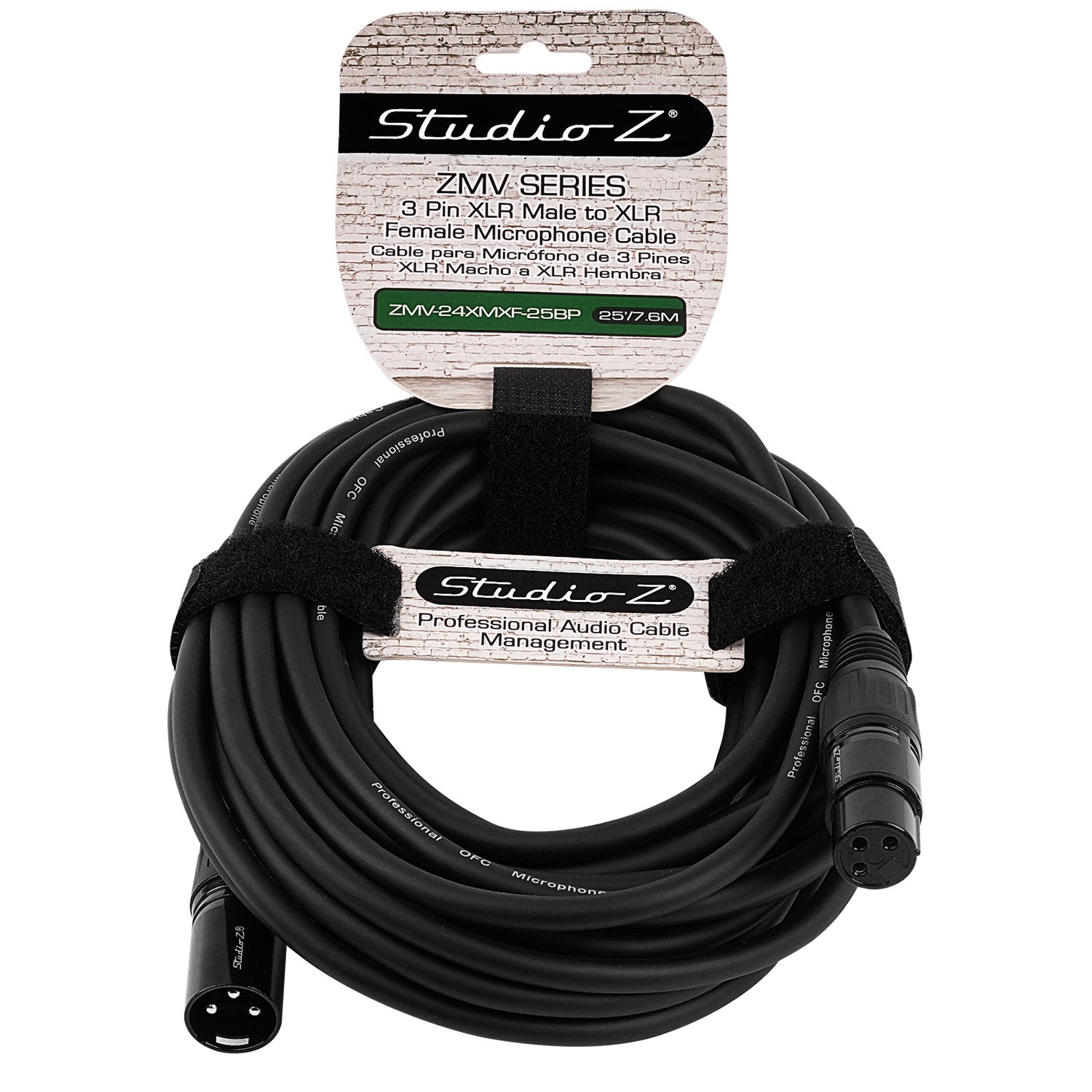 25' 3 Pin XLR Male to XLR Female Microphone Cable (ZMV-24XMXF-25BP)