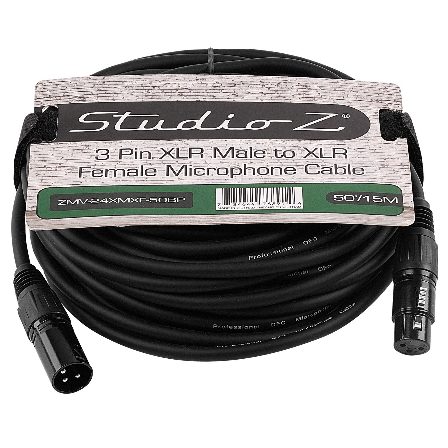 50' 3 Pin XLR Male to XLR Female Microphone Cable (ZMV-24XMXF-50BP)