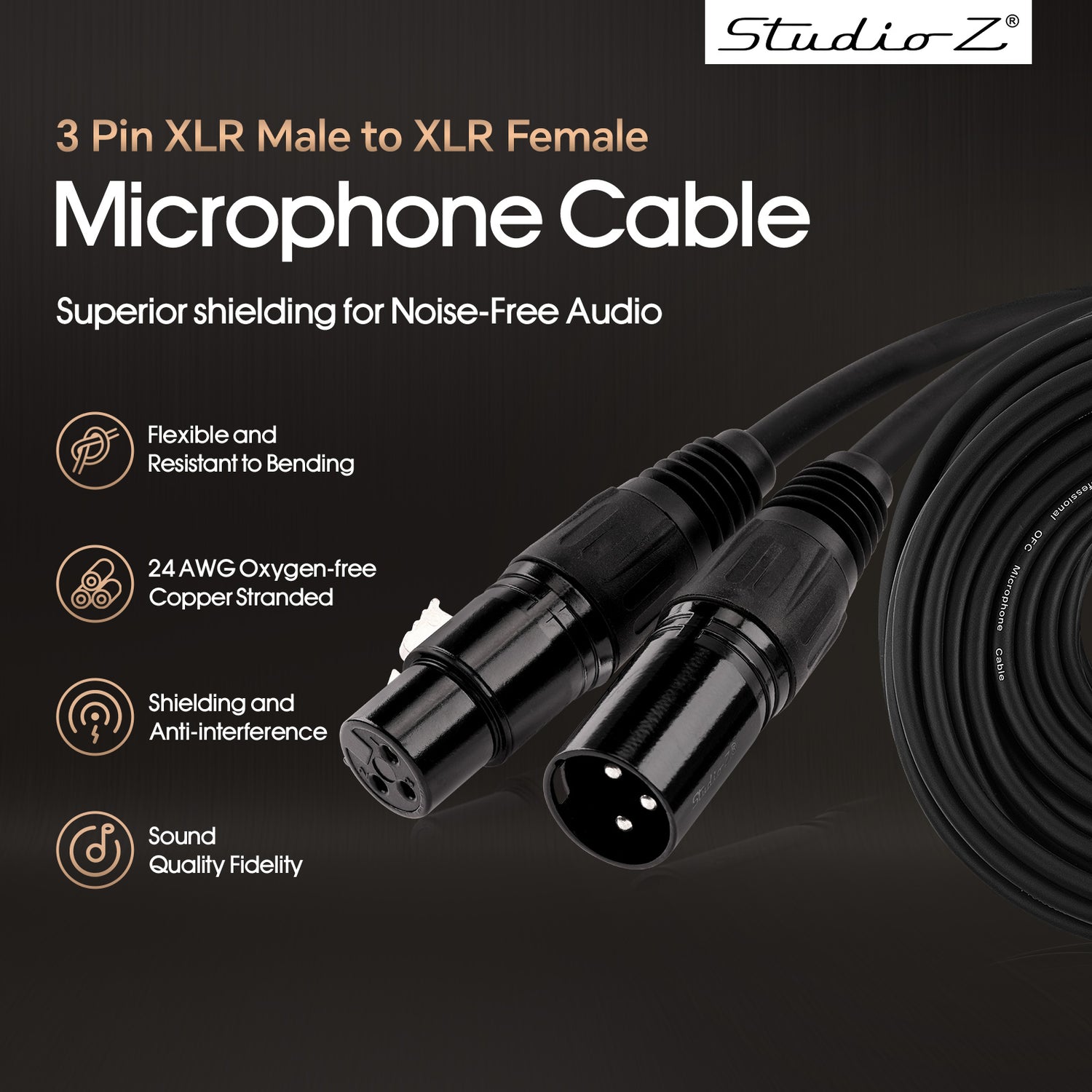 10' 3 Pin XLR Male to XLR Female Microphone Cable (ZMV-24XMXF-10BP)