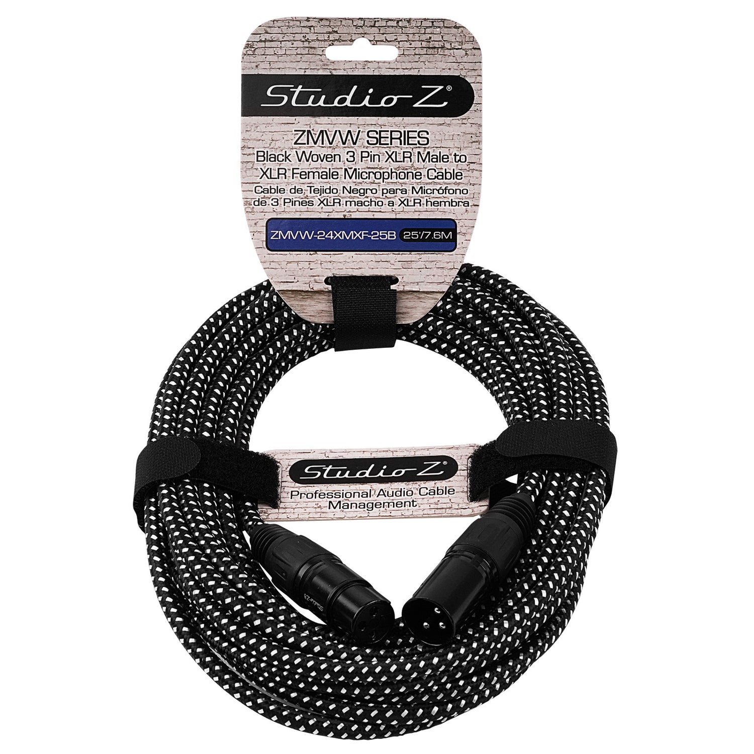 25' Black Woven 3 Pin XLR Male to XLR Female Microphone Cable (ZMVW-24XMXF-25B)