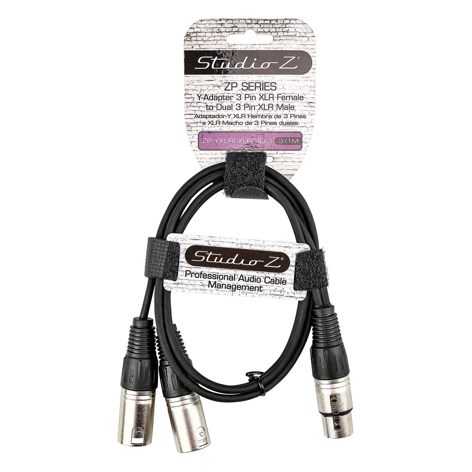 3' Y-Adapter 3 Pin XLR Female to Dual 3 Pin XLR Male Cable (ZP-YXLRFXLRMD-3)