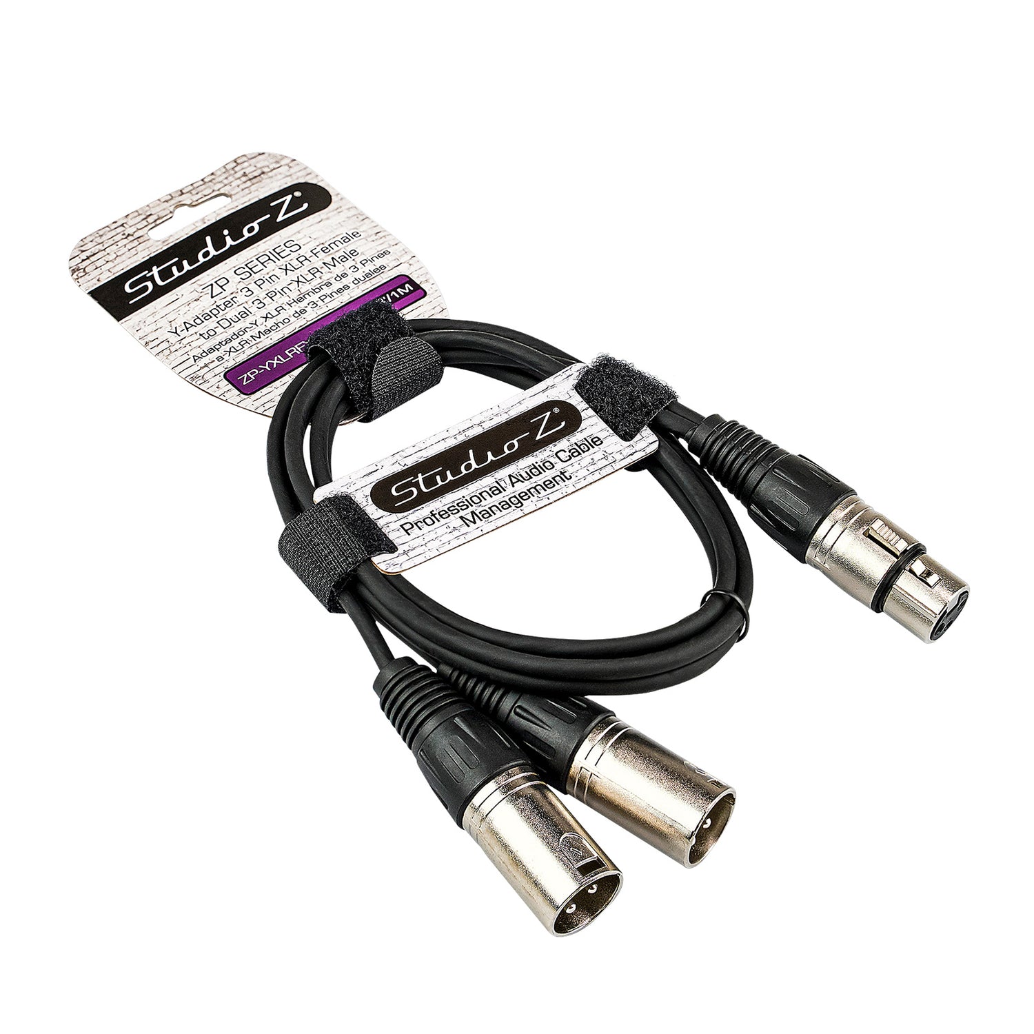3' Y-Adapter 3 Pin XLR Female to Dual 3 Pin XLR Male Cable (ZP-YXLRFXLRMD-3)