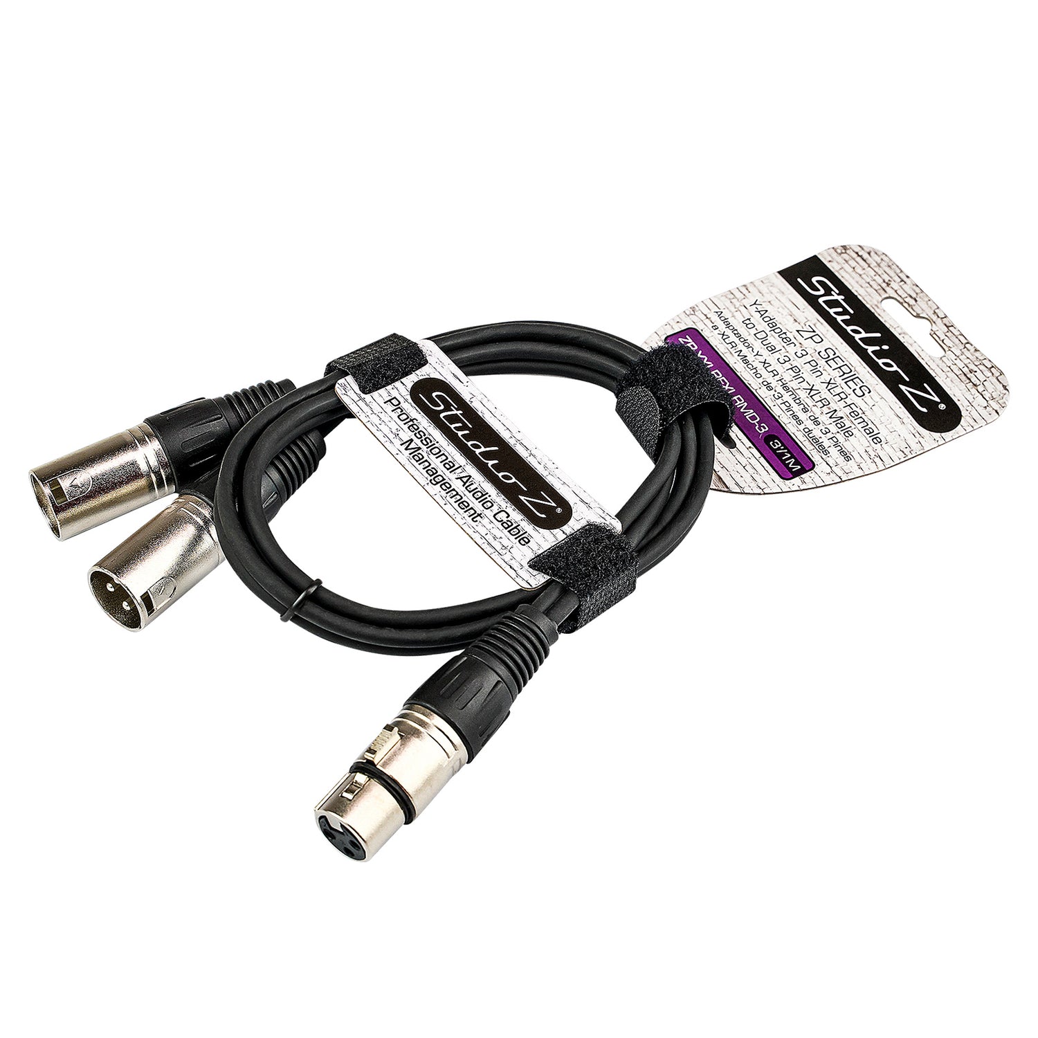 3' Y-Adapter 3 Pin XLR Female to Dual 3 Pin XLR Male Cable (ZP-YXLRFXLRMD-3)