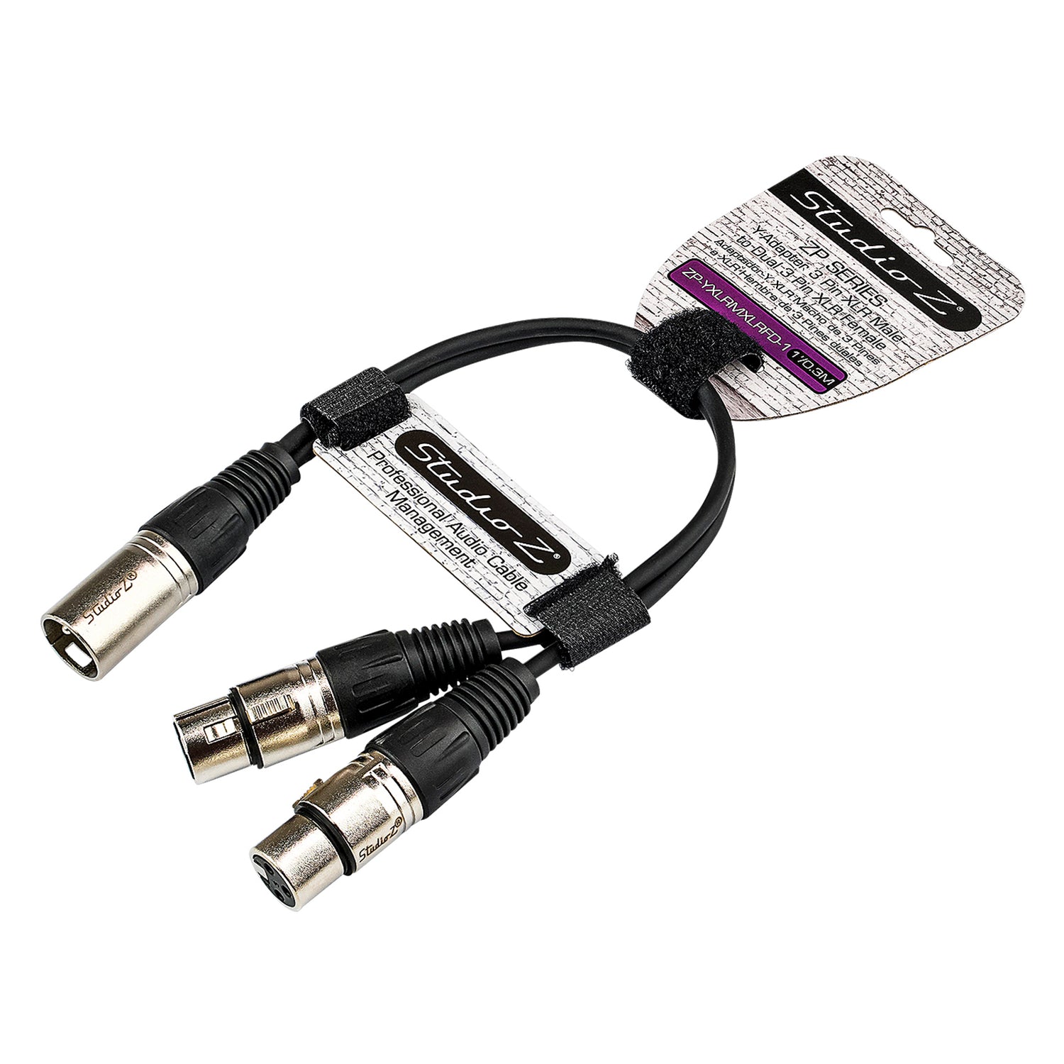 1' Y-Adapter 3 Pin XLR Male to Dual 3 Pin XLR Female Cable (ZP-YXLRMXLRFD-1)
