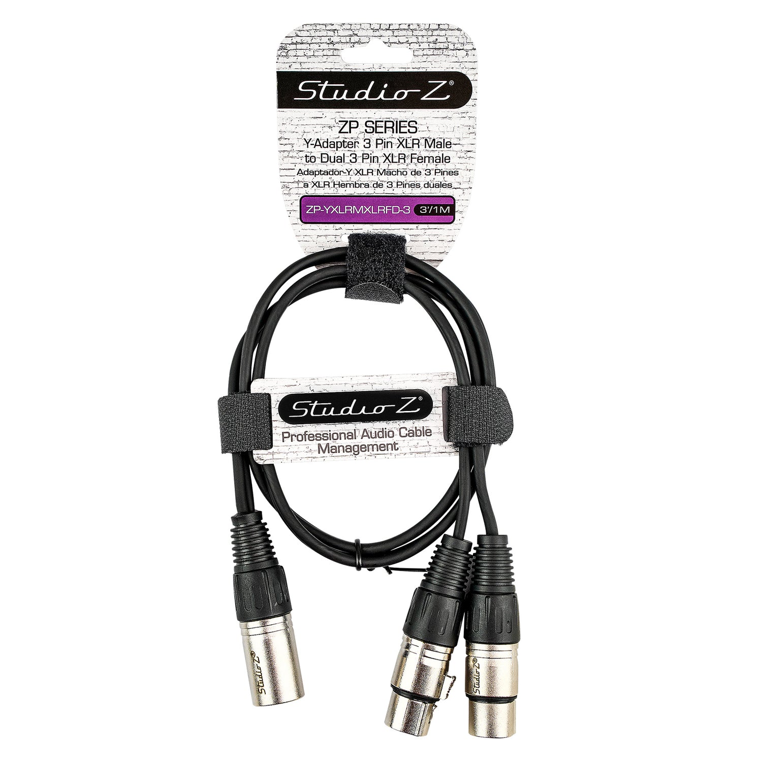 3' Y-Adapter 3 Pin XLR Male to Dual 3 Pin XLR Female Cable (ZP-YXLRMXLRFD-3)