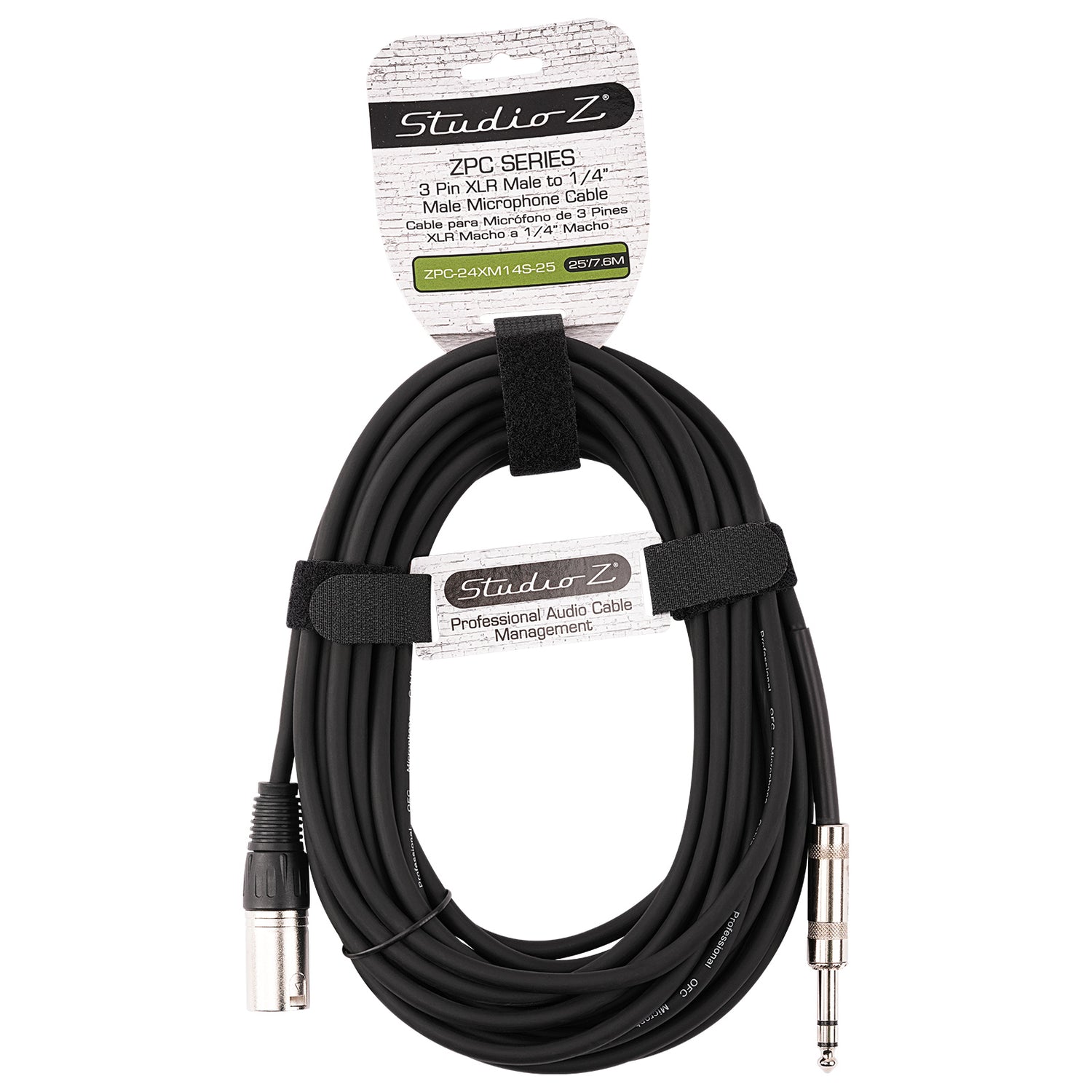 25' 3 Pin XLR Male to 1/4” TRS Stereo Male Plug Microphone Cable (ZPC-24XM14S-25)