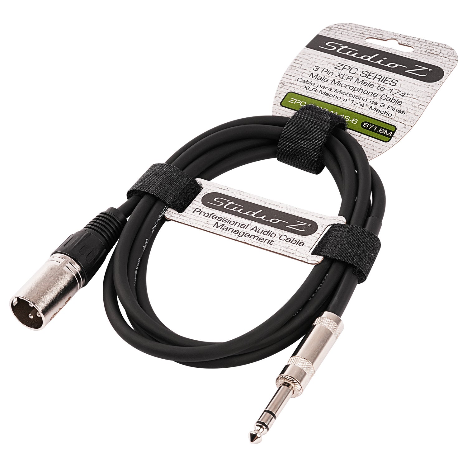 6' 3 Pin XLR Male to 1/4” TRS Stereo Male Plug Microphone Cable (ZPC-24XM14S-6)