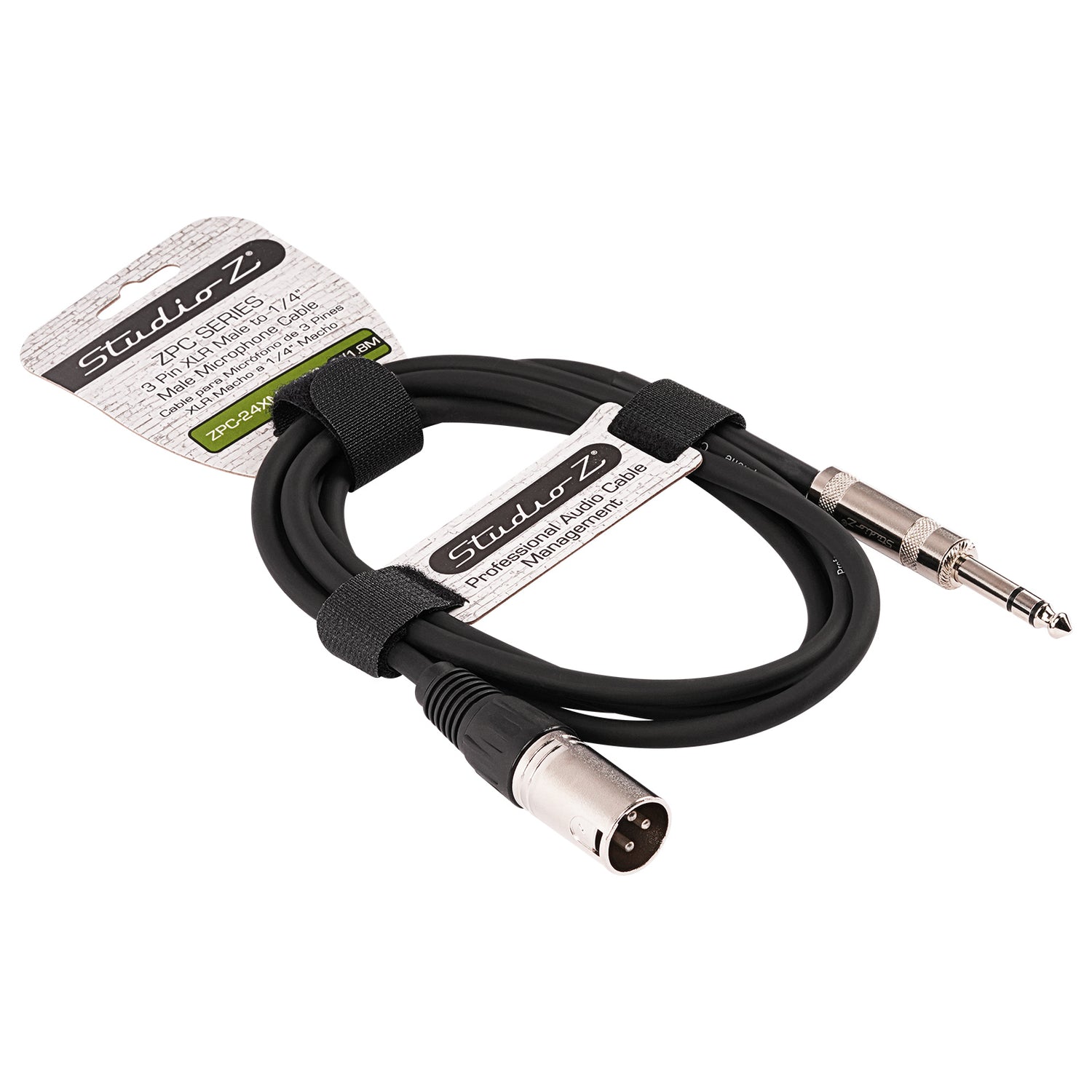 6' 3 Pin XLR Male to 1/4” TRS Stereo Male Plug Microphone Cable (ZPC-24XM14S-6)