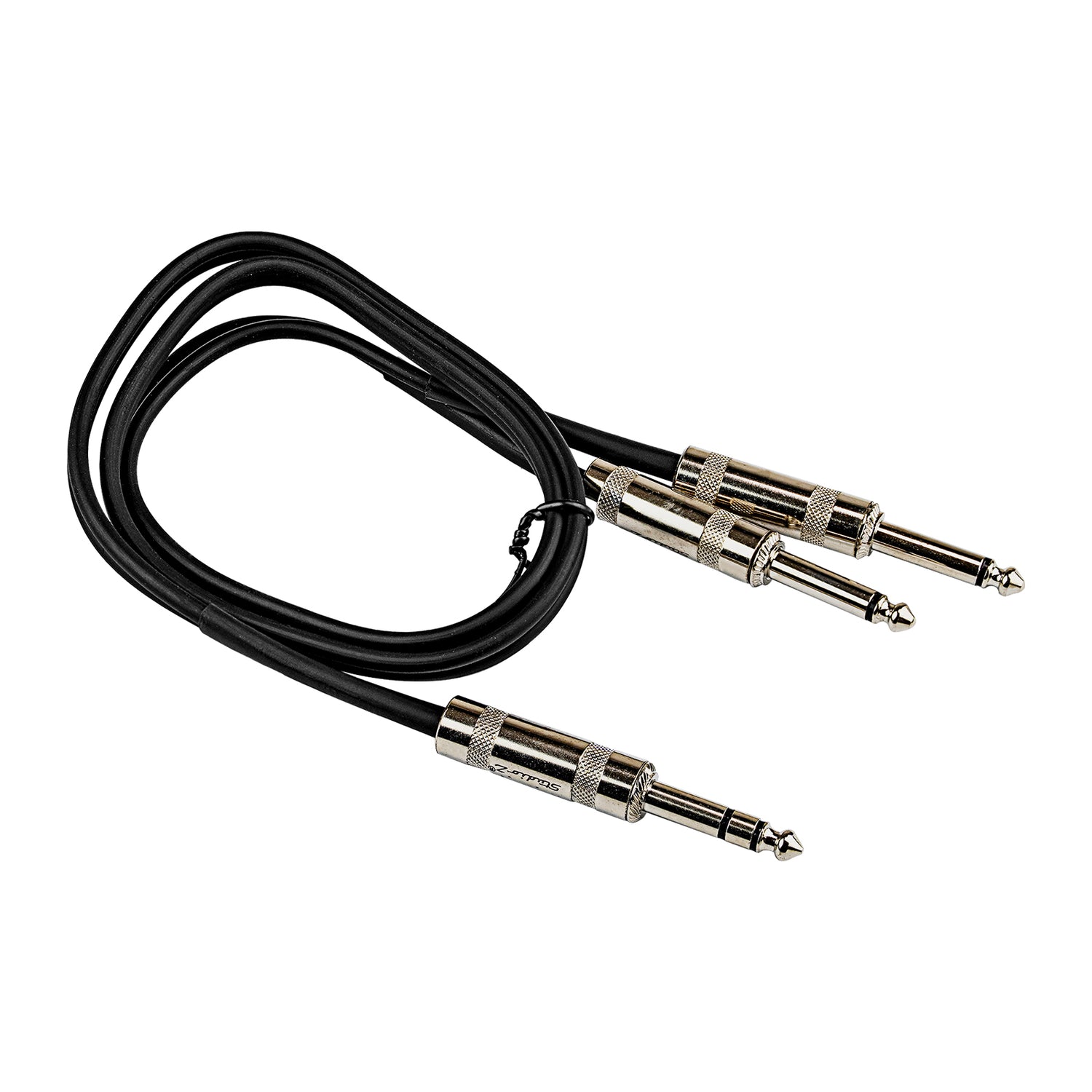 3' Y-Adapter 1/4” TRS Stereo Male to Dual 1/4” Male Pro Audio Cable (ZPC-Y14S14DMN-3)