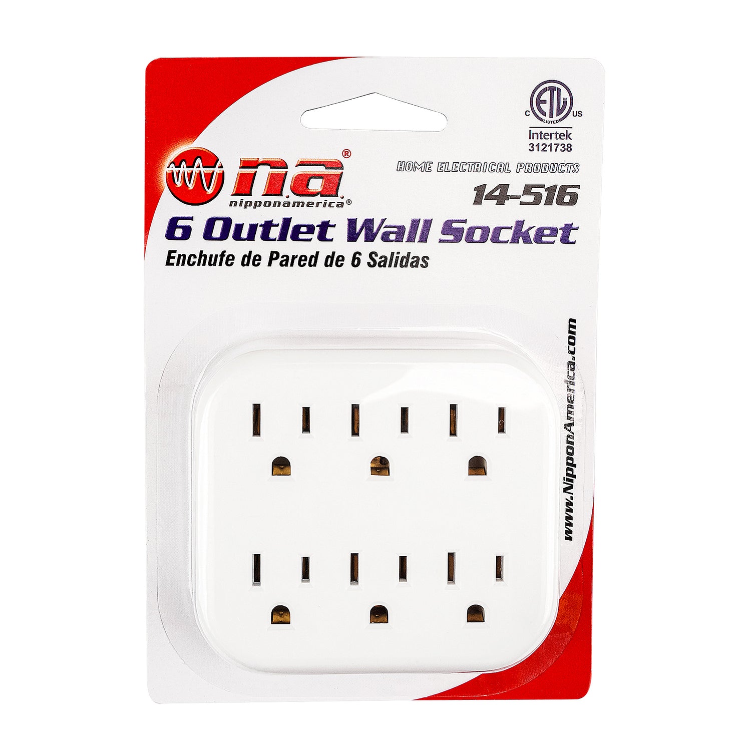 6 Outlet Grounded Wall Socket (14-516)