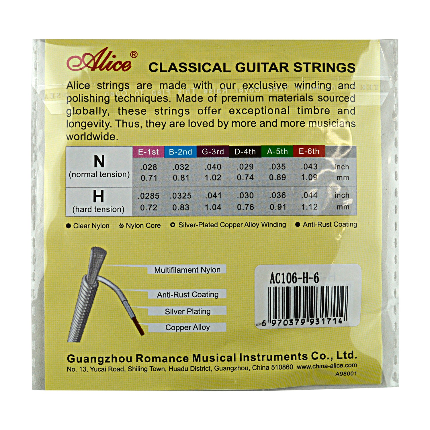 Classical Guitar String, E-6th (AC106-H-6)