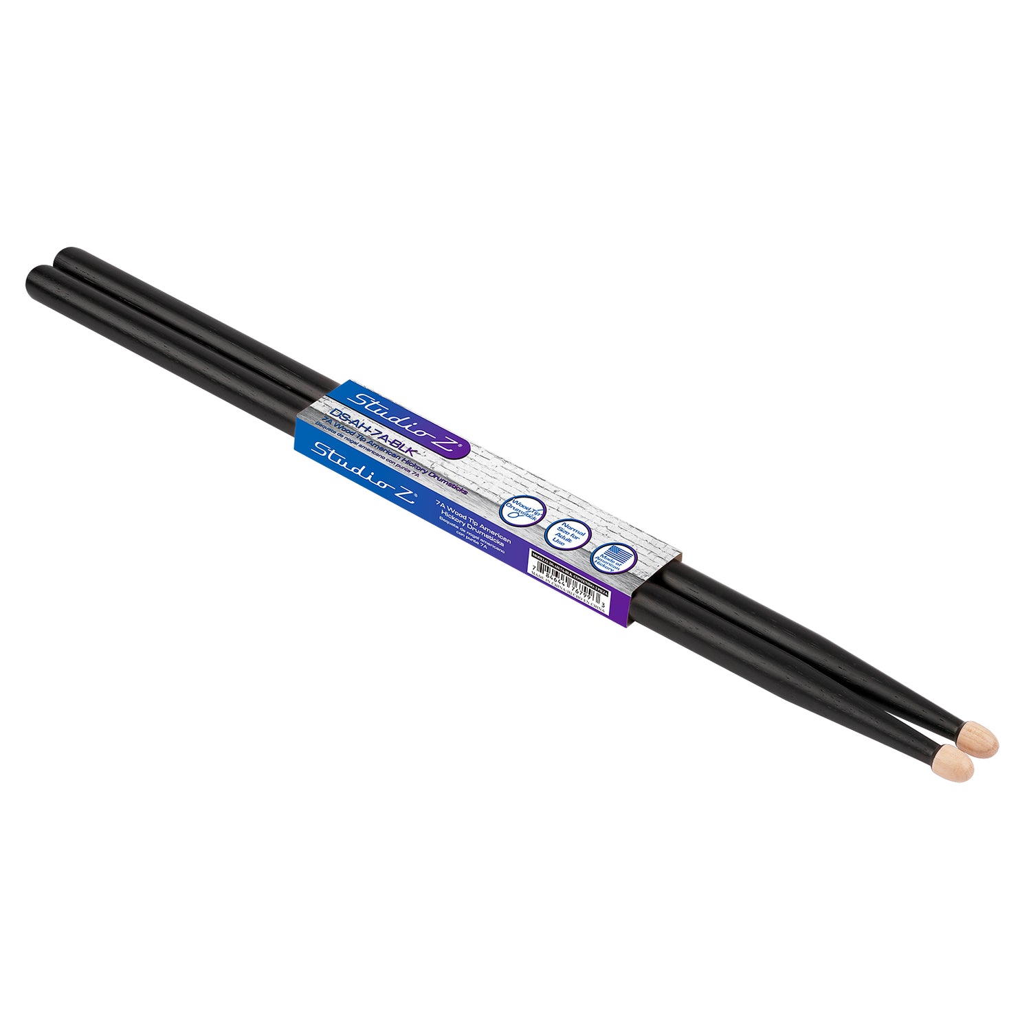 American Hickory Drumsticks, 7A Wood Tip (DS-AH-7A-BLK)