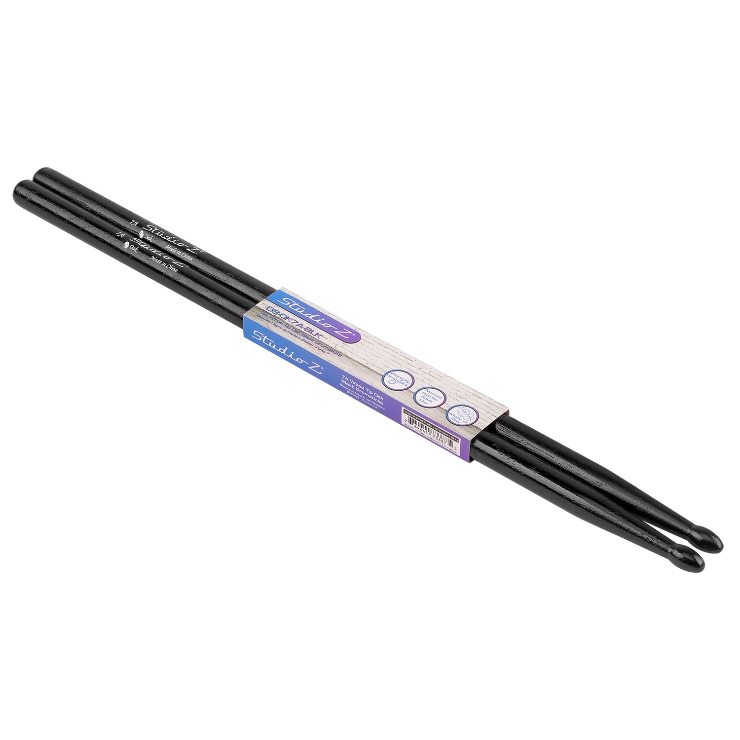 Black Oak Drumsticks, 7A Wood Tip (DS-OK7A BLK)