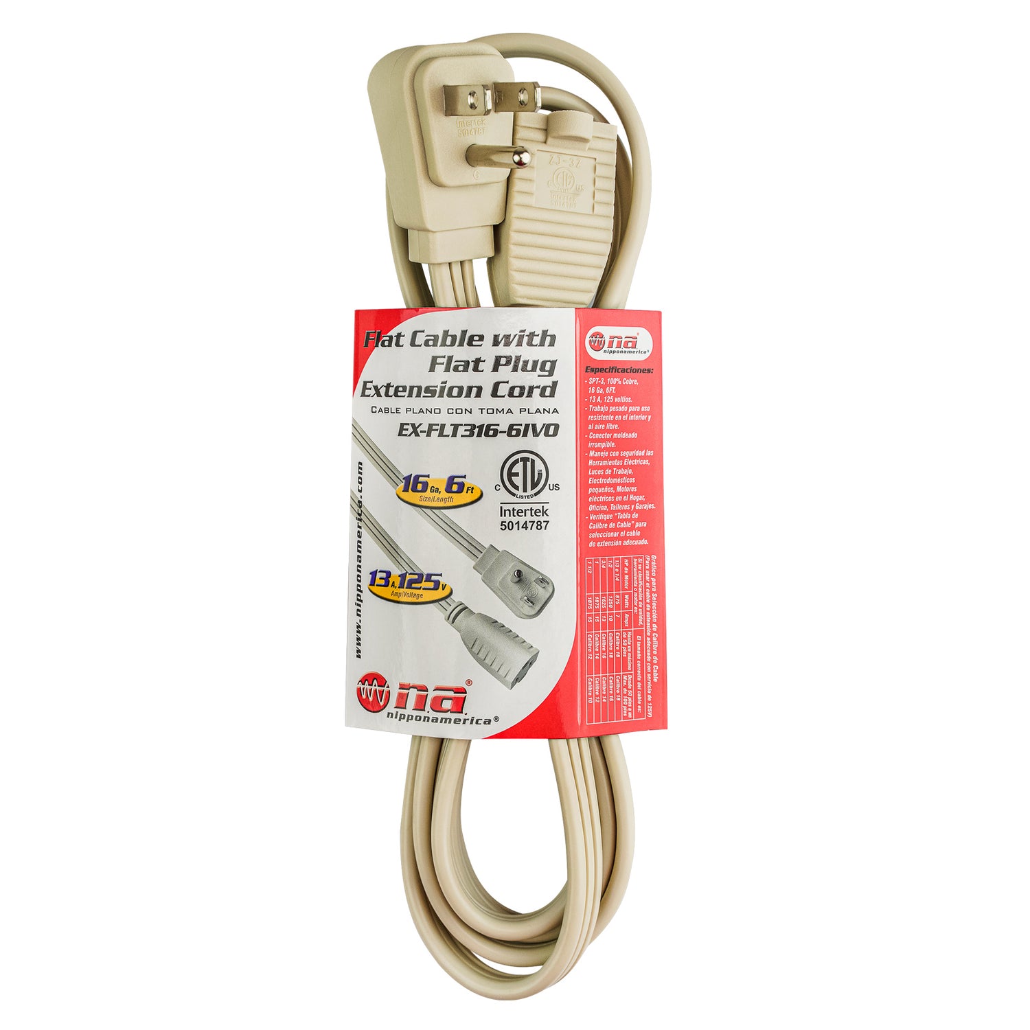 6’ Flat Cable with Flat Plug Extension Cord (EX-FLT316-6IVO)