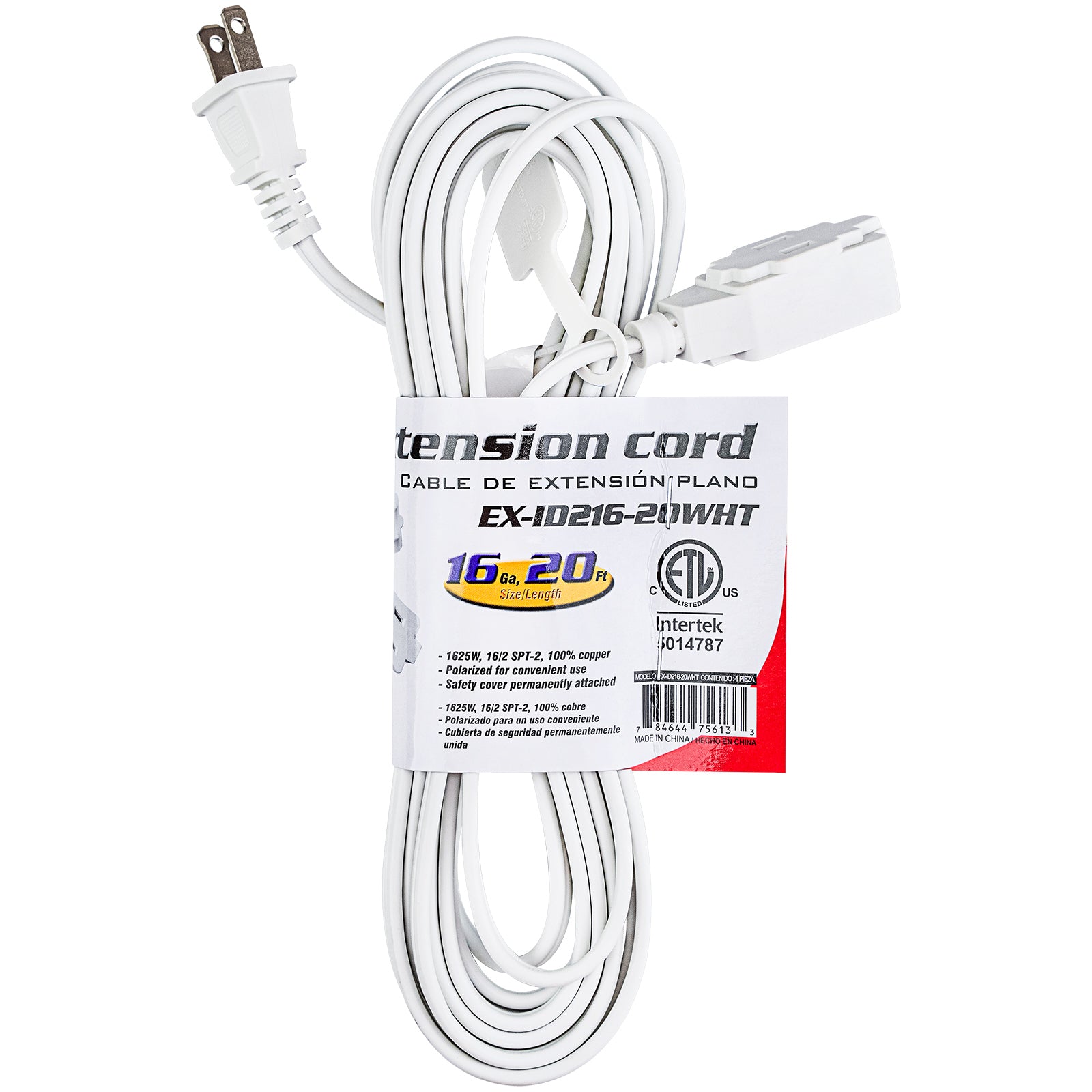 20' Flat Plug Extension Cord (EX-ID216-20WHT) – NipponAmerica